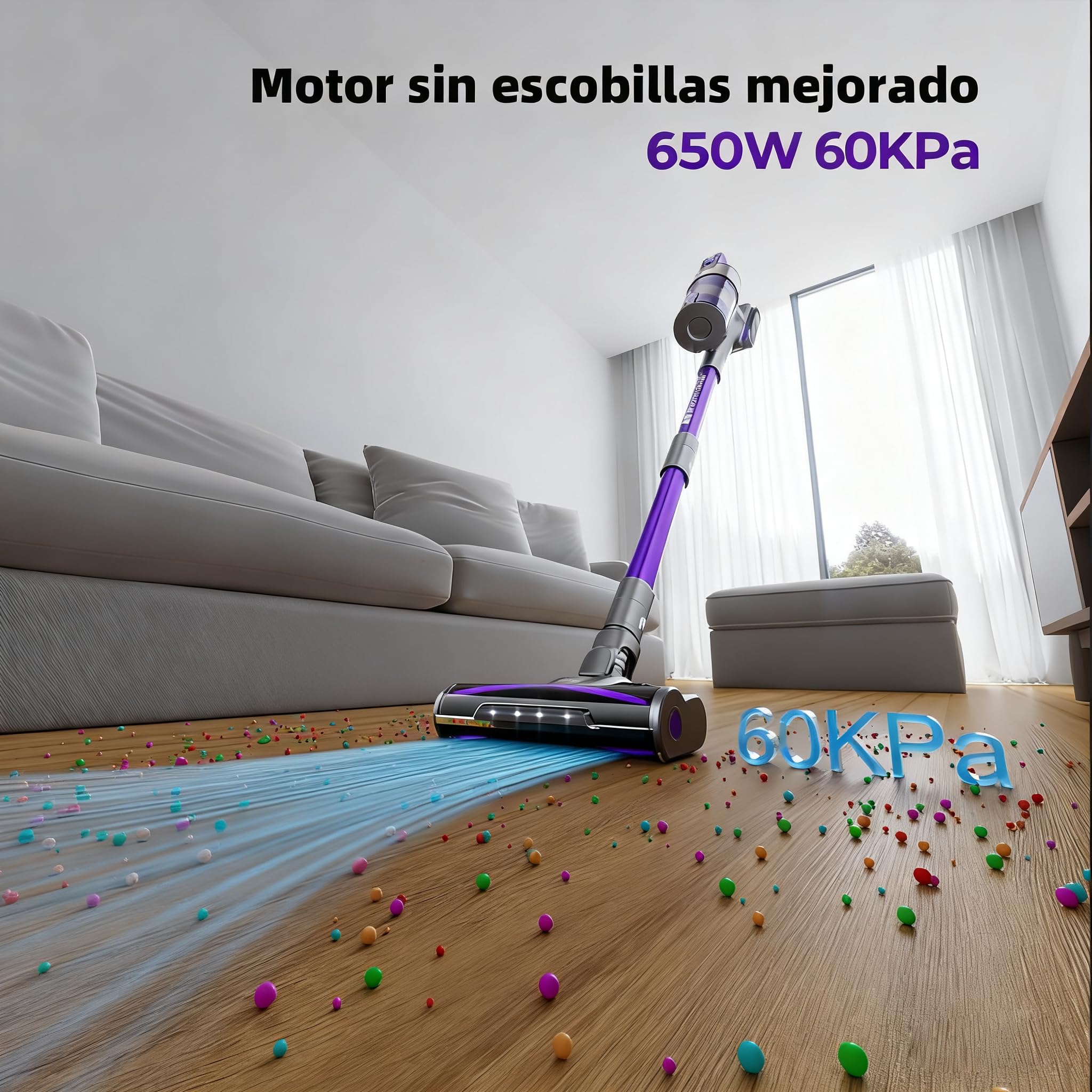 Redkey X18 Aspiradora sin Cable 60KPa/650W/80Mins, 8 en 1 Aspiradora Inalámbrico de Pantalla Tactl LED Modo Automatico Inteligente Autocargable, Autoportante para Suelos/Alfombras/Pelo de Animales