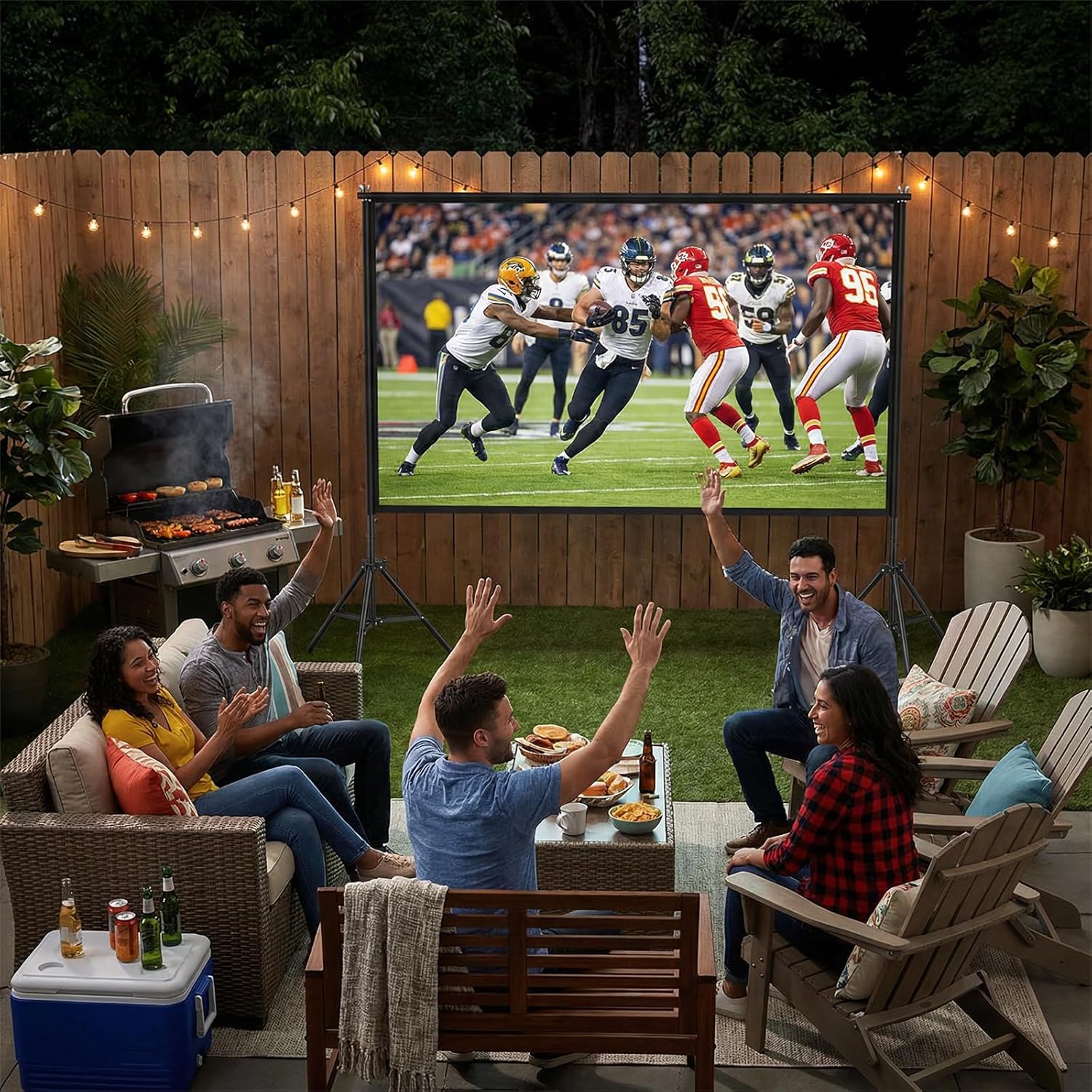 Projector Screen with Stand, Wootfairy 120 inch Portable and Foldable Indoor Outdoor Projection Screen 16:9 4K HD Rear Front Wrinkle-Free Movie Screen with Carry Bag for Home Theater Backyard Cinema