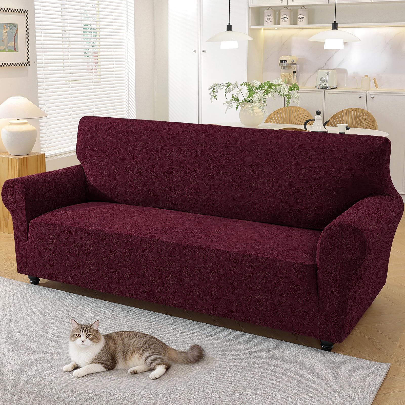 YSTELLAA Copridivano 3 Posti Con Braccioli, Universale Copri Divano Elasticizzato Lavabile, Copridivani Antimacchia Antiscivolo, Sofa Cover Antigraffio Gatto, Per Soggiorno, Rosso