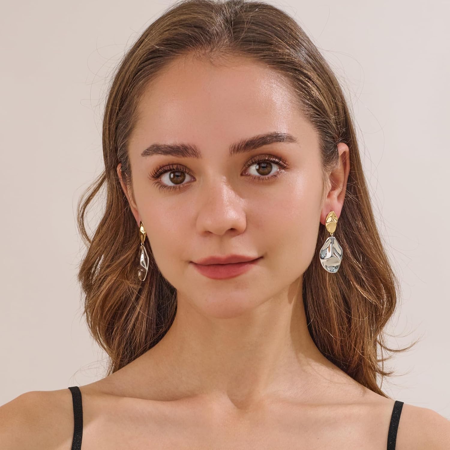 MUYAN Gold and Silver Boho Hammered Dangling Earrings for Women Modern Statement Finish Dangle Drop Earrings Jewelry - Image 4