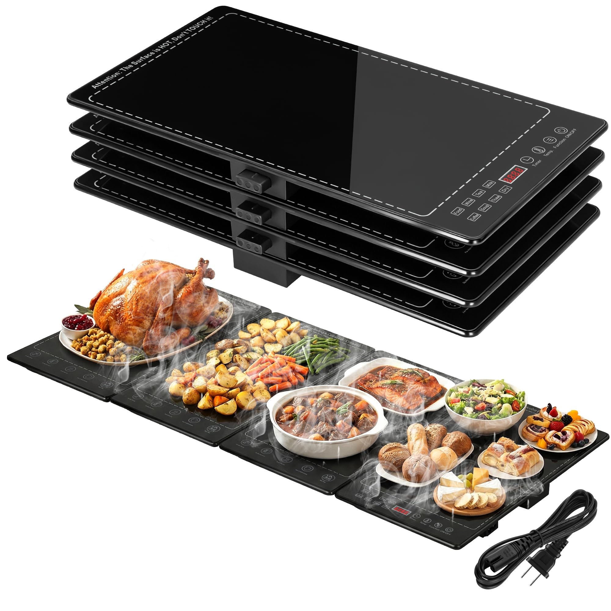 Electric Warming Tray, 33”x15” 4-in-1 Modular Buffet Warmer with 10 Temp Settings & Timer, Large Chafing Dish for Parties & Catering