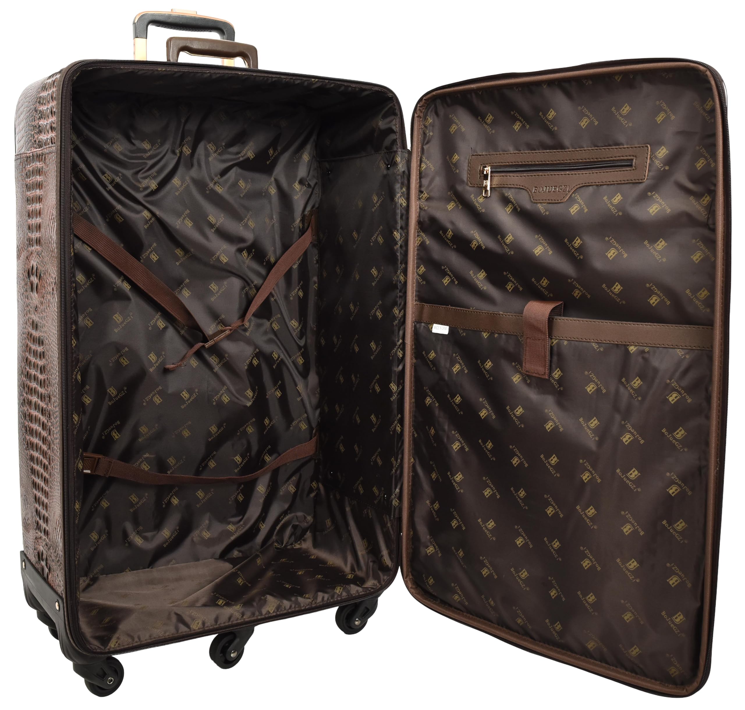 A1 FASHION GOODS Bagaglio in pelle PU marrone goffrato, valigie leggere con ruote, moto ibrido durevole del carrello di Shell, Marrone, Large 28" (Check-in Size), Valigia