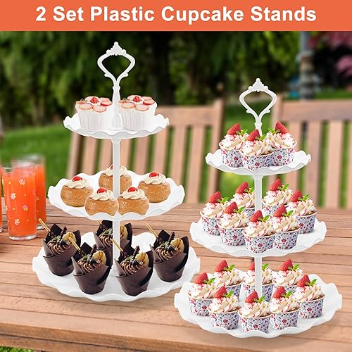 Miniatura 7 de Coitak Soportes de plástico para cupcakes, soporte para cupcakes de 3 niveles, bandeja de torre de postre para fiesta de té, baby shower y boda