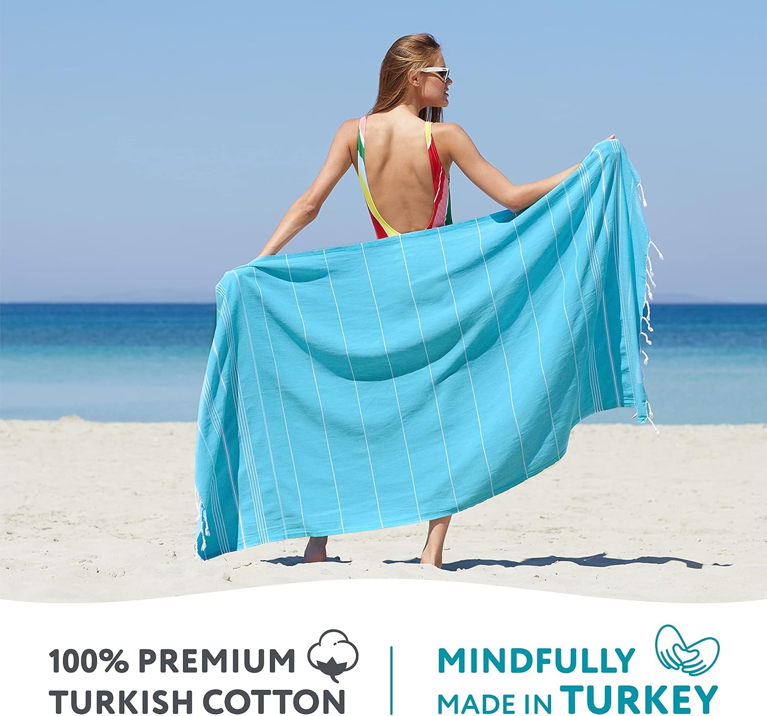 WETCAT Turkish Beach Towel Oversized 38x71 100% Cotton Sand Free Quick Dry Towel Extra Large Turkish Towel Light Travel Towel for Adults Beach Gifts Beach Accessories - Image 3