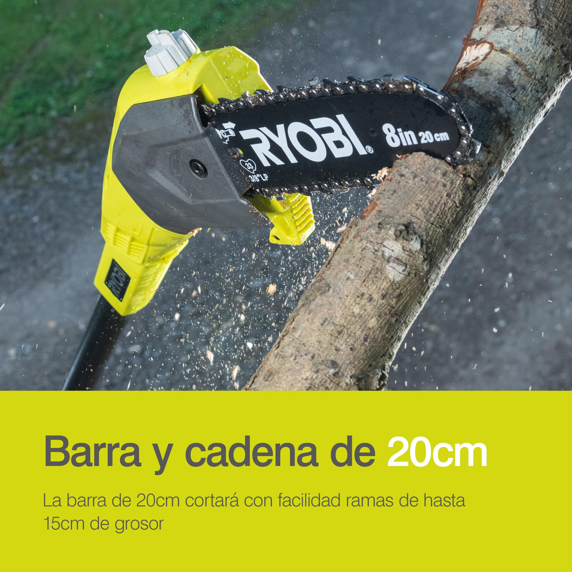RYOBI - Podadora Eléctrica de Pértiga Inalámbrica a Batería 18V ONE+ - Pequeña Poda, Desrame y Uso Doméstico - Precisión, Comodidad y Seguridad de Corte - OPP1820