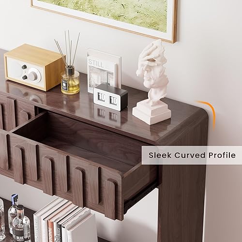 Miniatura 5 de Mesa consola con 2 cajones, mesa de sofá de madera de 43 pulgadas detrás del sofá, mesas de entrada estrechas de granja con estante de