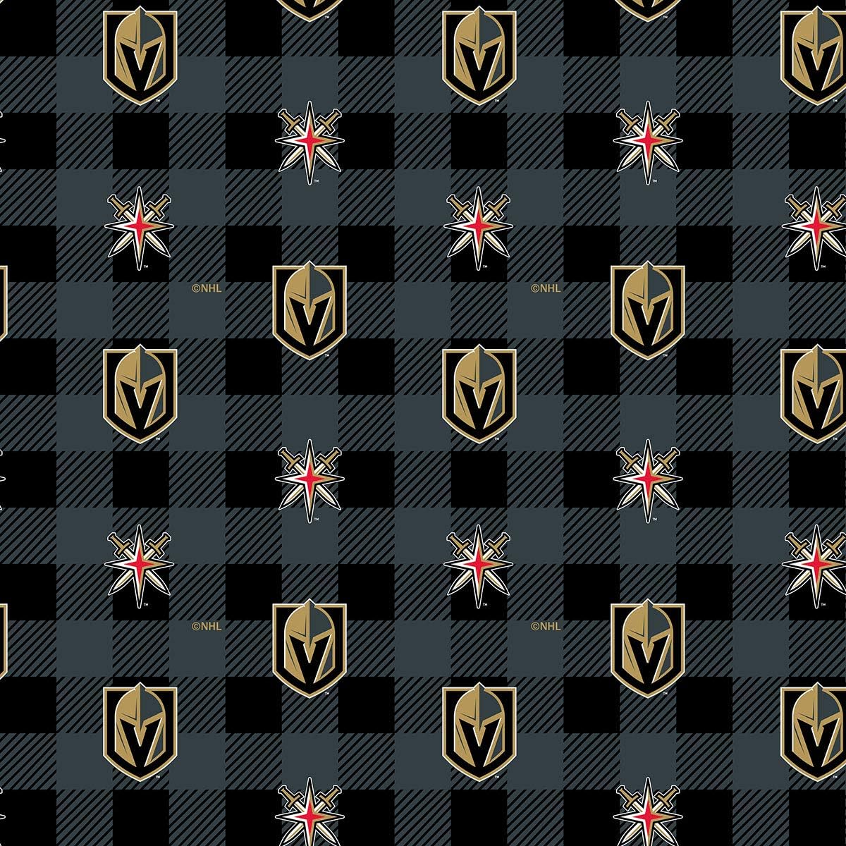 LAS Vegas Knights Fleece Fabric-Sold by The Yard-Buffalo Plaid Design