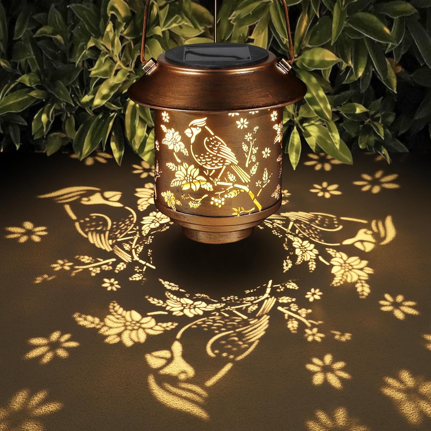 Mother Day Gifts for Mom,Outdoor Hanging Solar Lantern Waterproof Outside Metal Openwork Cardinal Pattern Landscape Lights for Porch Garden Yard Patio Pathway Decor Birthday Gifts for Women