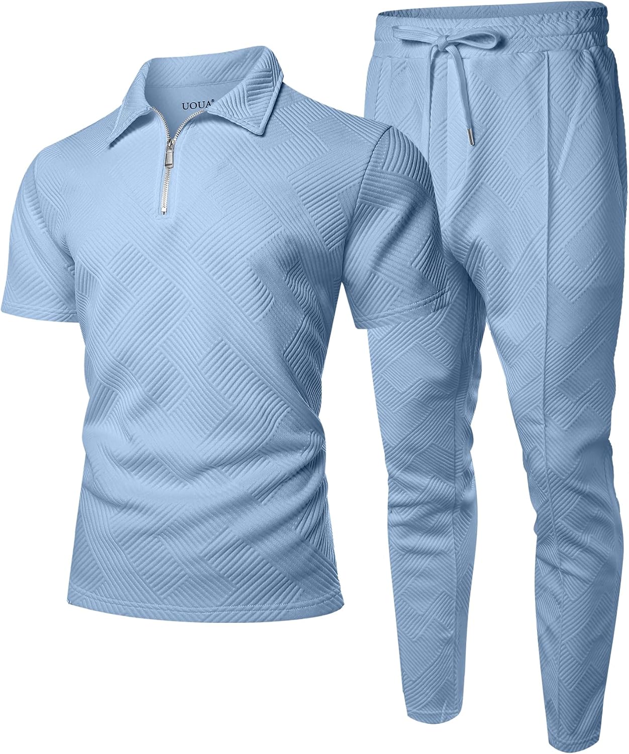 UOUA Mens Sweat Suits Set Tracksuit 2 Piece Outfits Short Sleeve Casual Sweatshirt & Loose Jogging Pants - Image 2