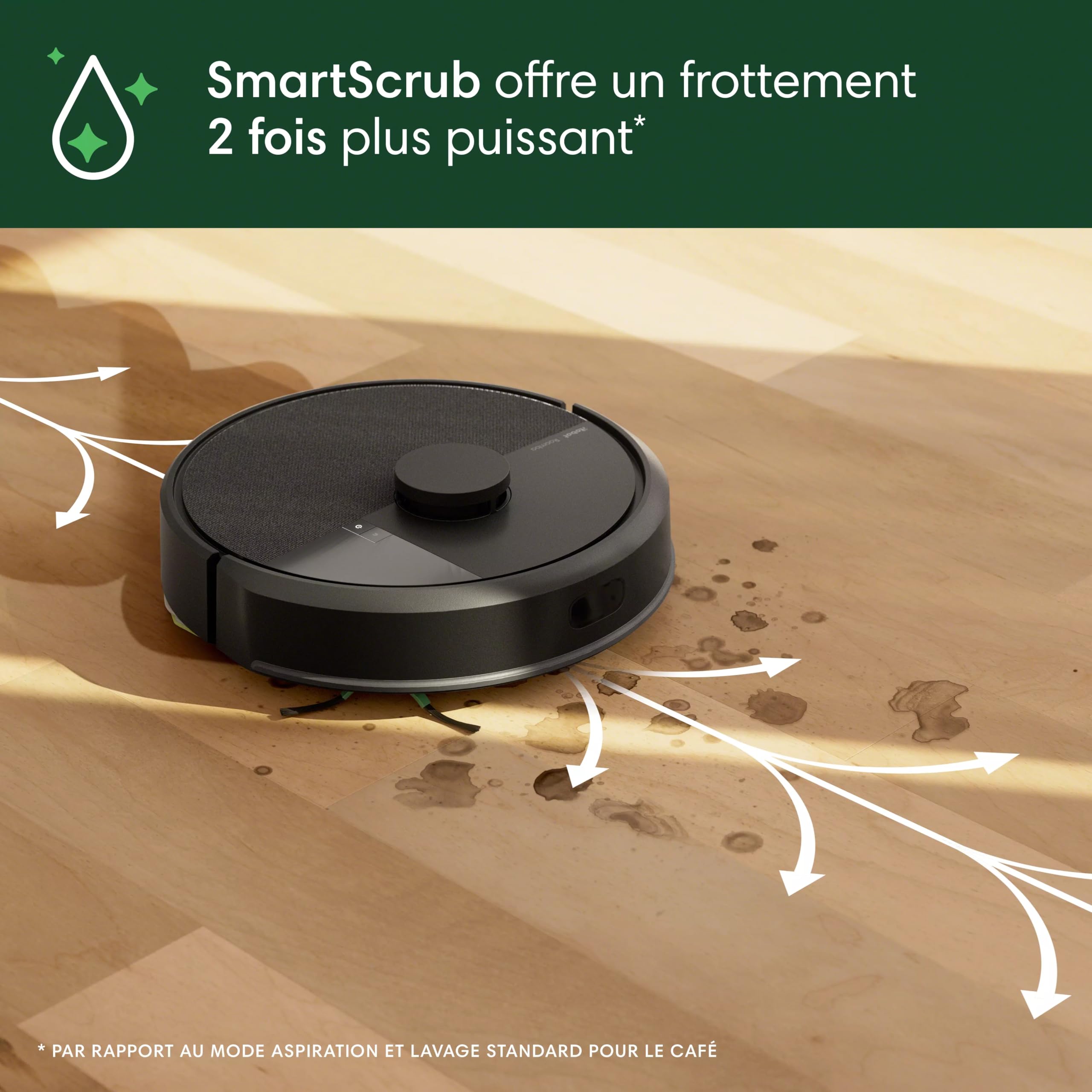 iRobot Roomba 105 Combo - Robot Aspirateur Laveur 2en1 - Puissance d'Aspiration de 7KPa - Navigation LiDAR - Détection des Tapis - Zones de Nettoyage et d'Évitement - 4 Niveaux d'Aspiration - Noir