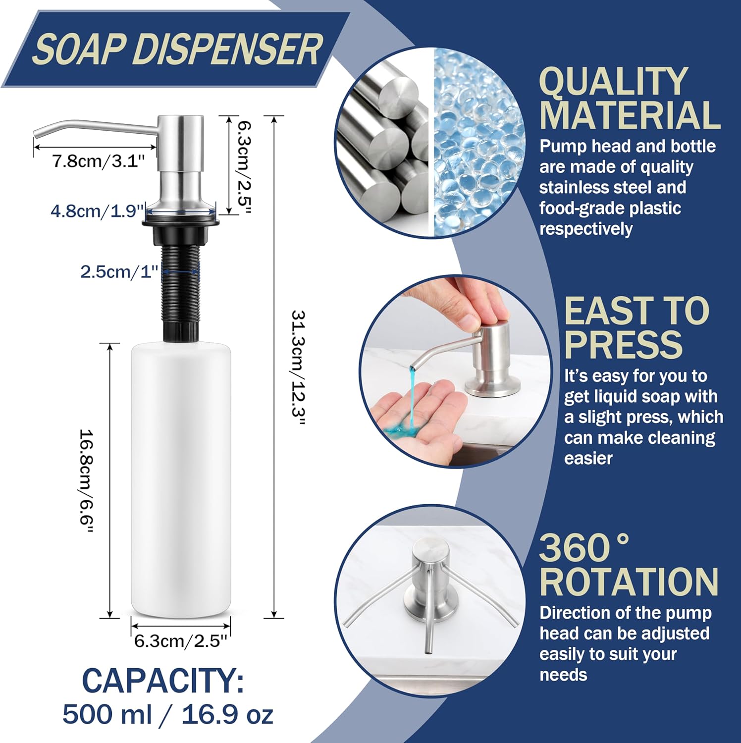 Herogo Kitchen Sink Faucet with Pull Down Sprayer, Small Single Handle Low-Arc Brushed Nickel Stainless Steel Kitchen Faucet, 1-3 Hole with Pop Up Drain, Deck Plate and Supply for RV Outdoor Farmhouse - Image 7