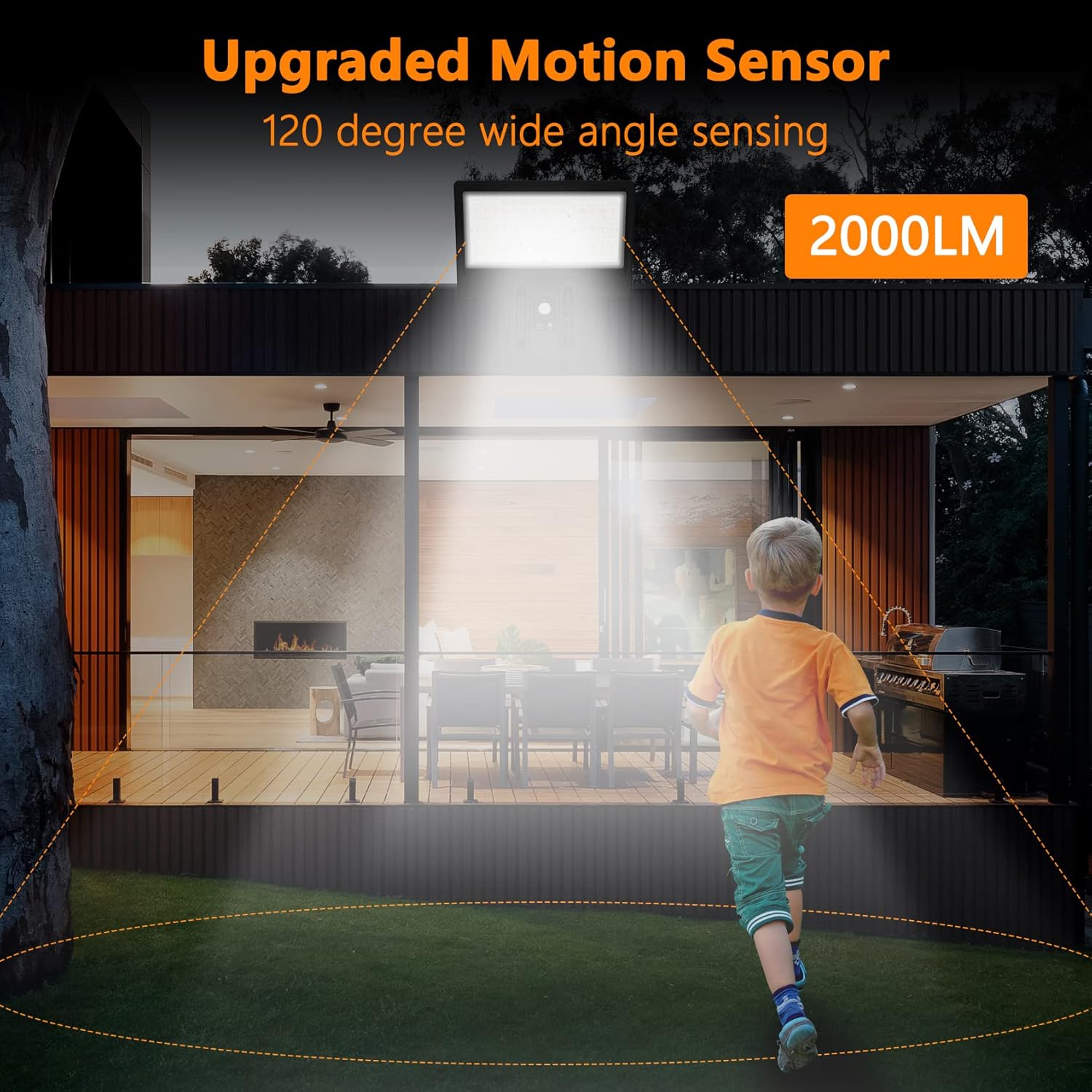 Solar Wall Light Outdoor, 1050Lm IP65 Waterproof Type 2 Optical Lens 104 LED 3-Mode Lighting Wall Light with Fast Respond 120° PIR Motion Sensor for Building Exterior, Garden, Pathway