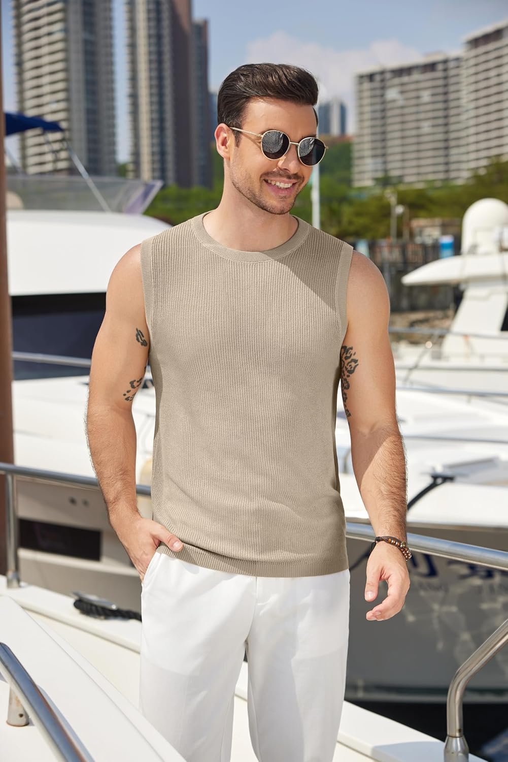 COOFANDY Mens Casual Knitted Tank Tops Crew Neck Sleeveless Muscle T Shirts Summer Beach Tops - Image 7