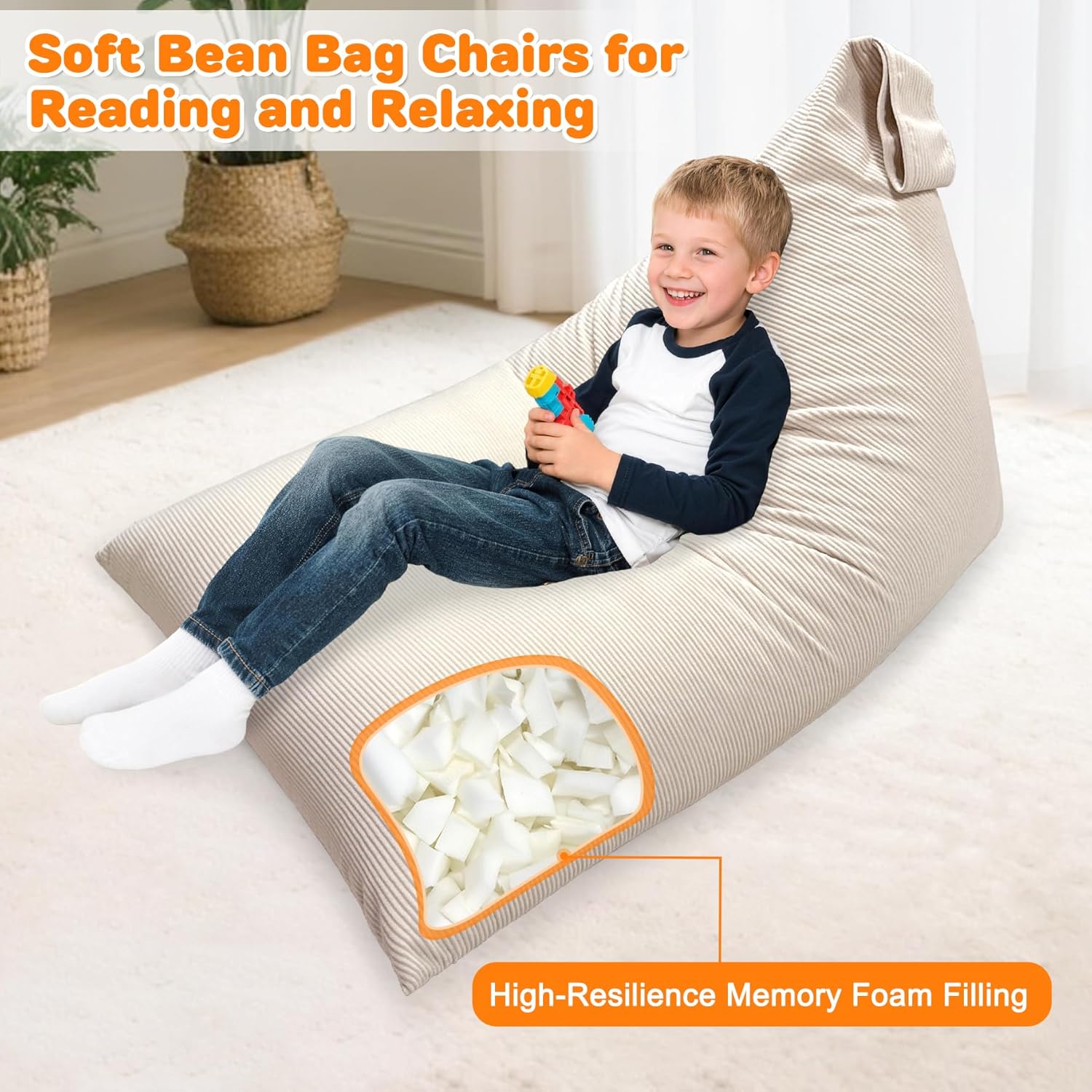 Lukeight Bean Bag Lounger Chair with Memory Foam for Kids Teens Adults, Bean Bag Sofa with Removable Cover, Cozy Beanbag Chair for Living Room, Lazy Sofa for Gaming and Reading, X-Large