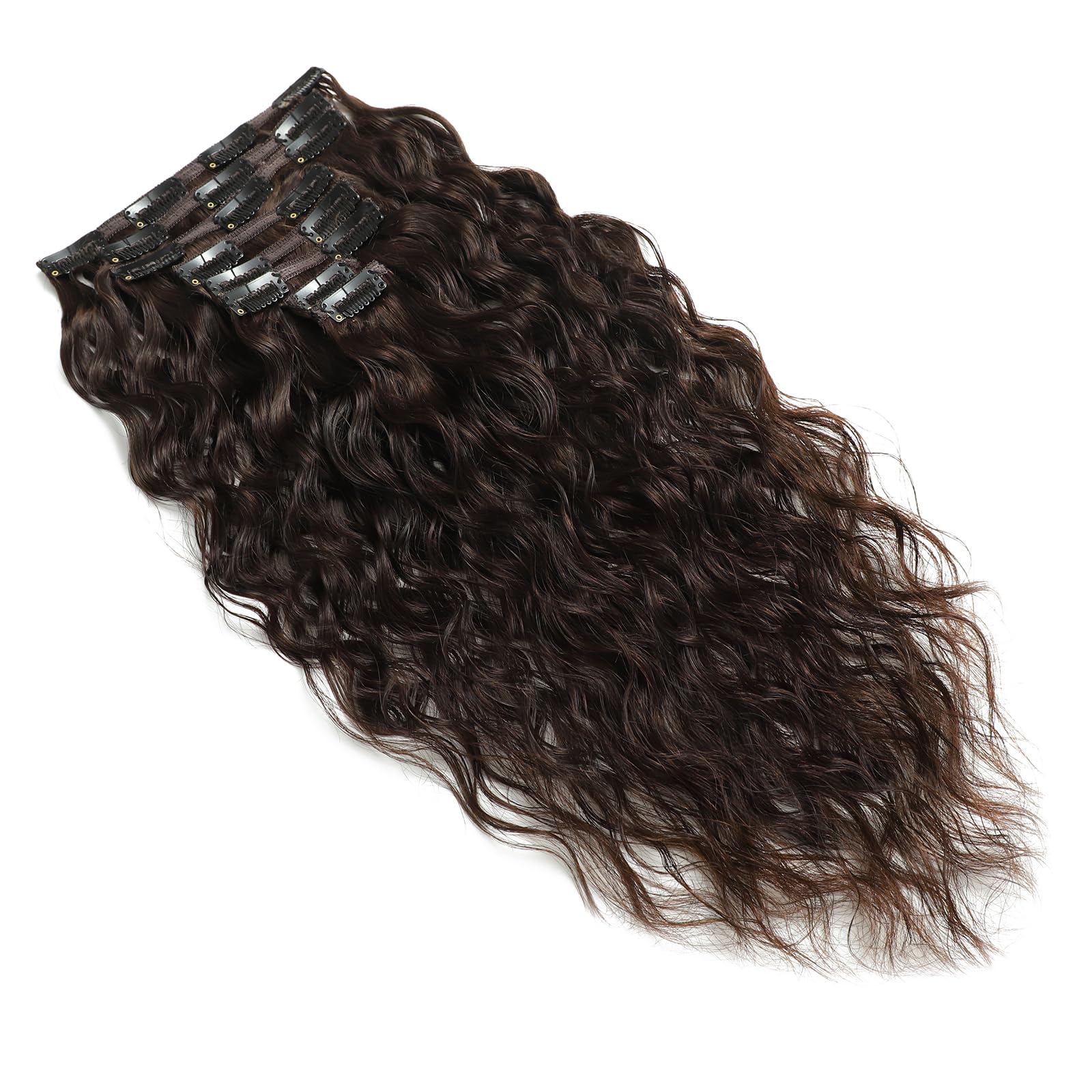 Extensiones de pelo Larafona Clip In de cabello natural, 100% extensiones de pelo Remy de cabello humano, color marrón oscuro 2#, gran rizo, 20 pulgadas/50 cm
