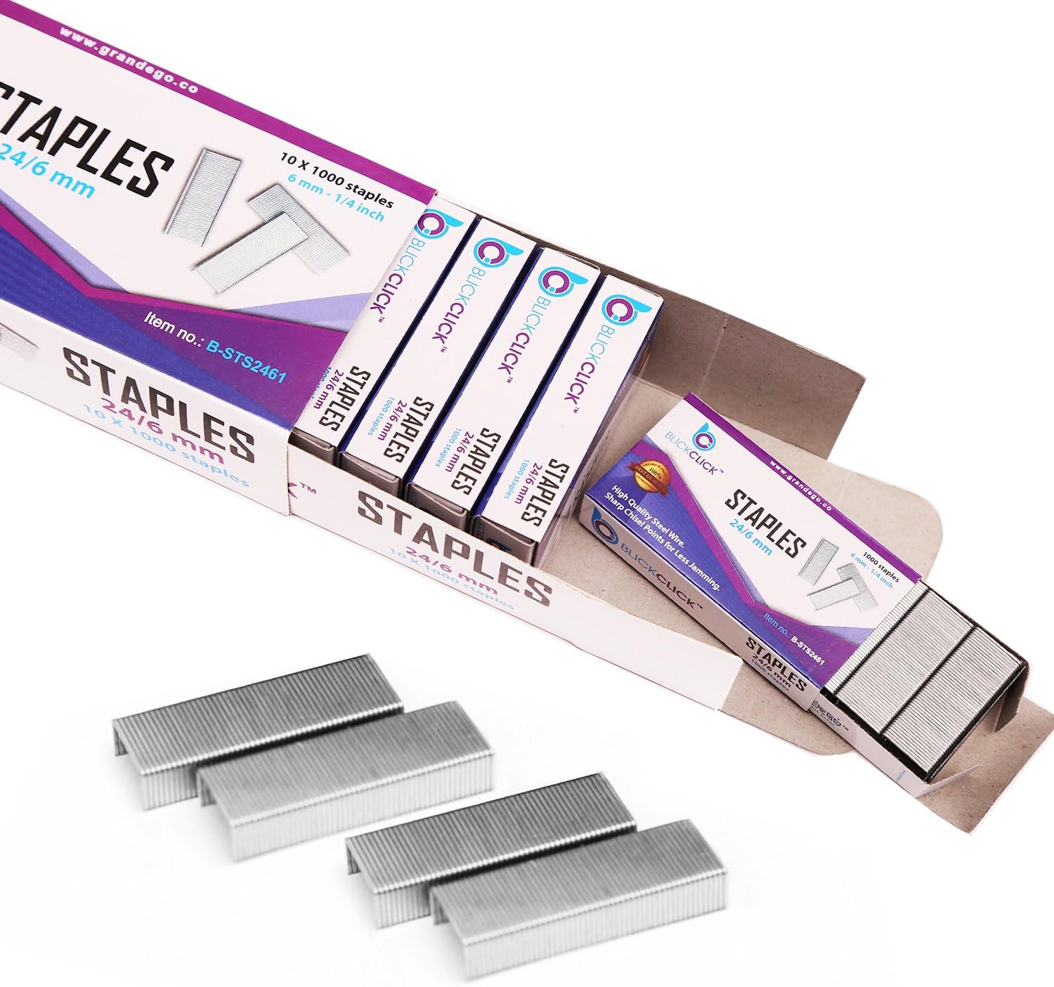 BLICKCLICK Premium Standard Office Staples | Bulk Pack of 10,000 - Silver Sharp Chisel Points & Strong Steel Wire Strips – ¼” Size Fits Most Staplers – Great for Classroom and Household Use