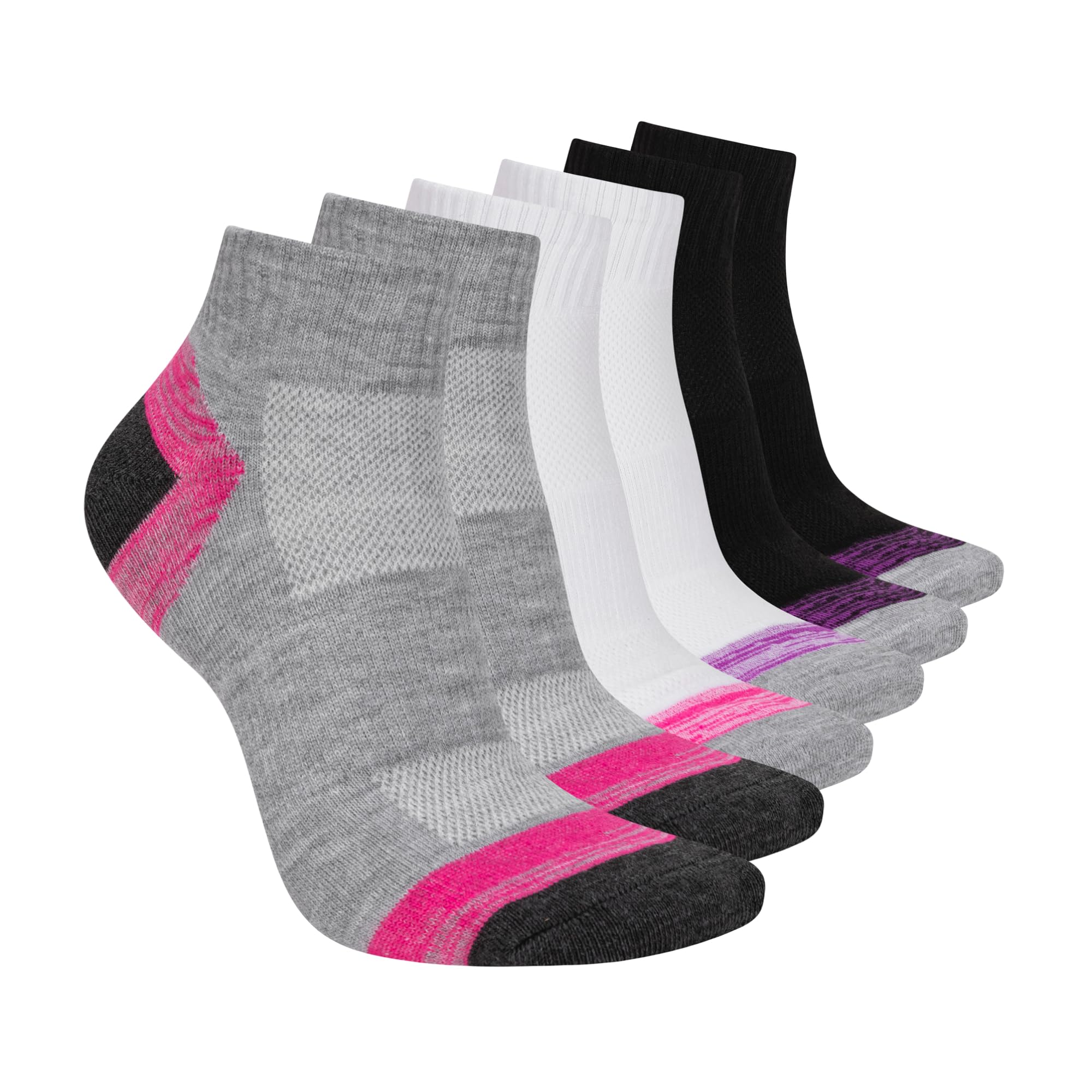 Skechers Women's Non Terry Quarter Crew Sock 6 Pack, Medium Grey, 9-11