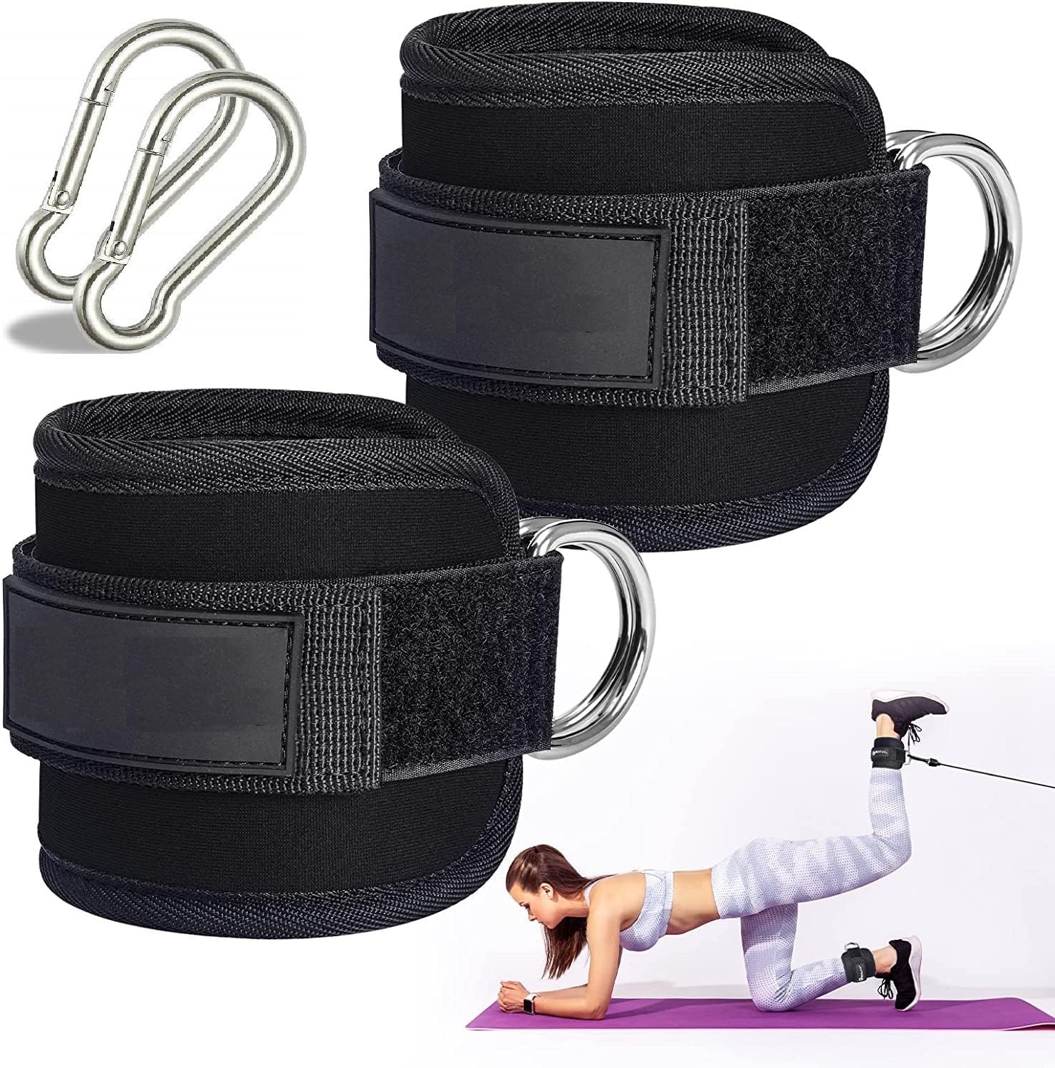 KEYCRAZE Ankle Strap for Gym Cable Machine (Pair)- Heavy D Ring Padded Ankle Band for Gym Workout | Cuff Attachment Kickbacks Leg Extension Men and Women (Black (Pack of 2 with Snap Hook) (B0CP857ZRG) Amazon Price History, Amazon Price Tracker