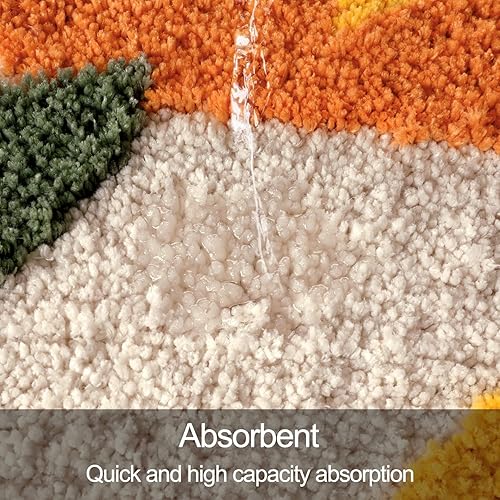Miniatura 4 de Uphome Alfombras de baño coloridas con hojas abstractas, antideslizantes, absorbentes de agua, bohemias, de microfibra suave, lavable a máquina,
