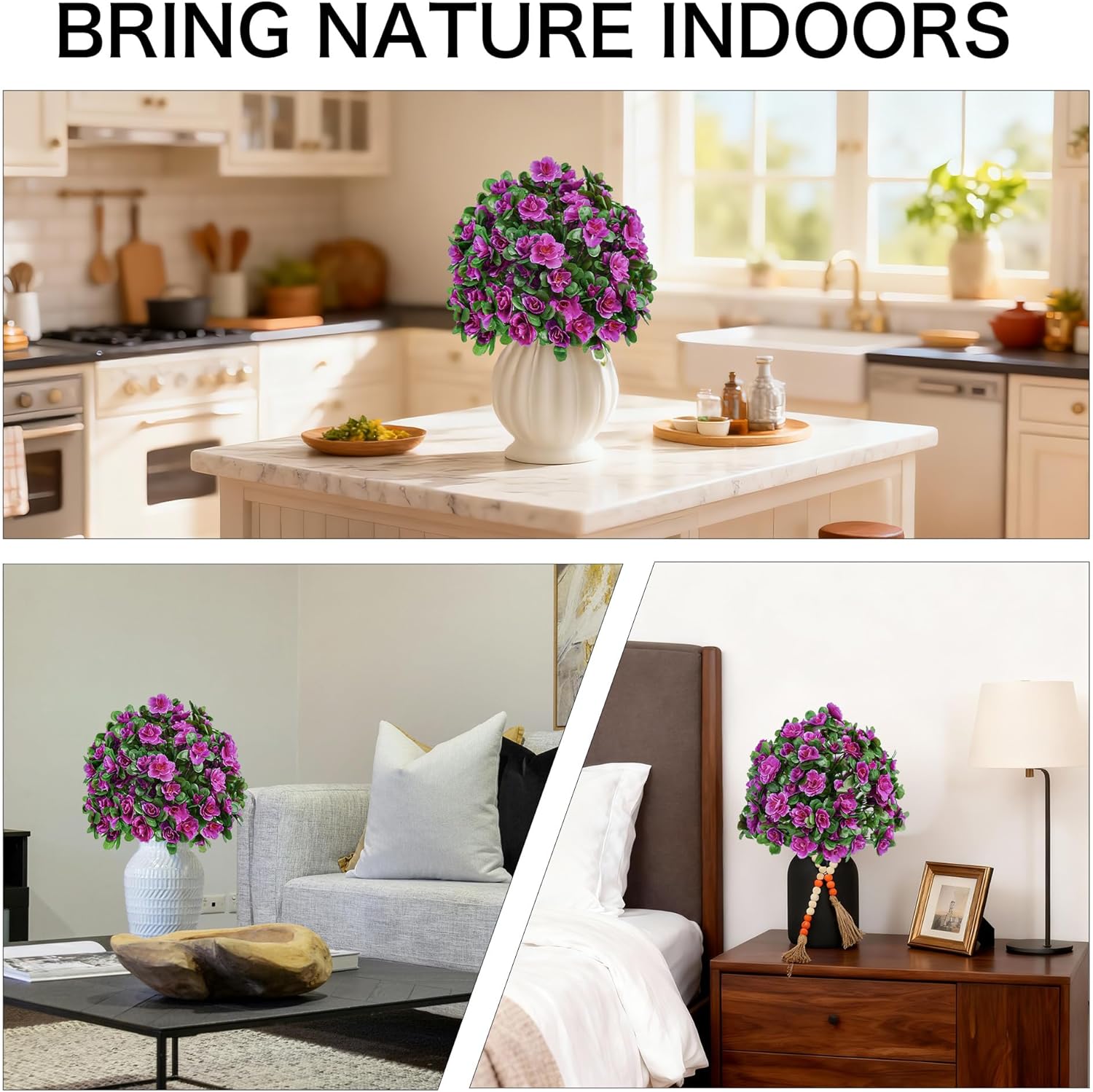 Artificial Flowers for Outdoors, Faux Outdoor Plants Fake Plants Topiary Balls Artificial Outdoor Set of 2 with Ground Spike for Home Front Porch Patio Garden Decor (Rose Purple)