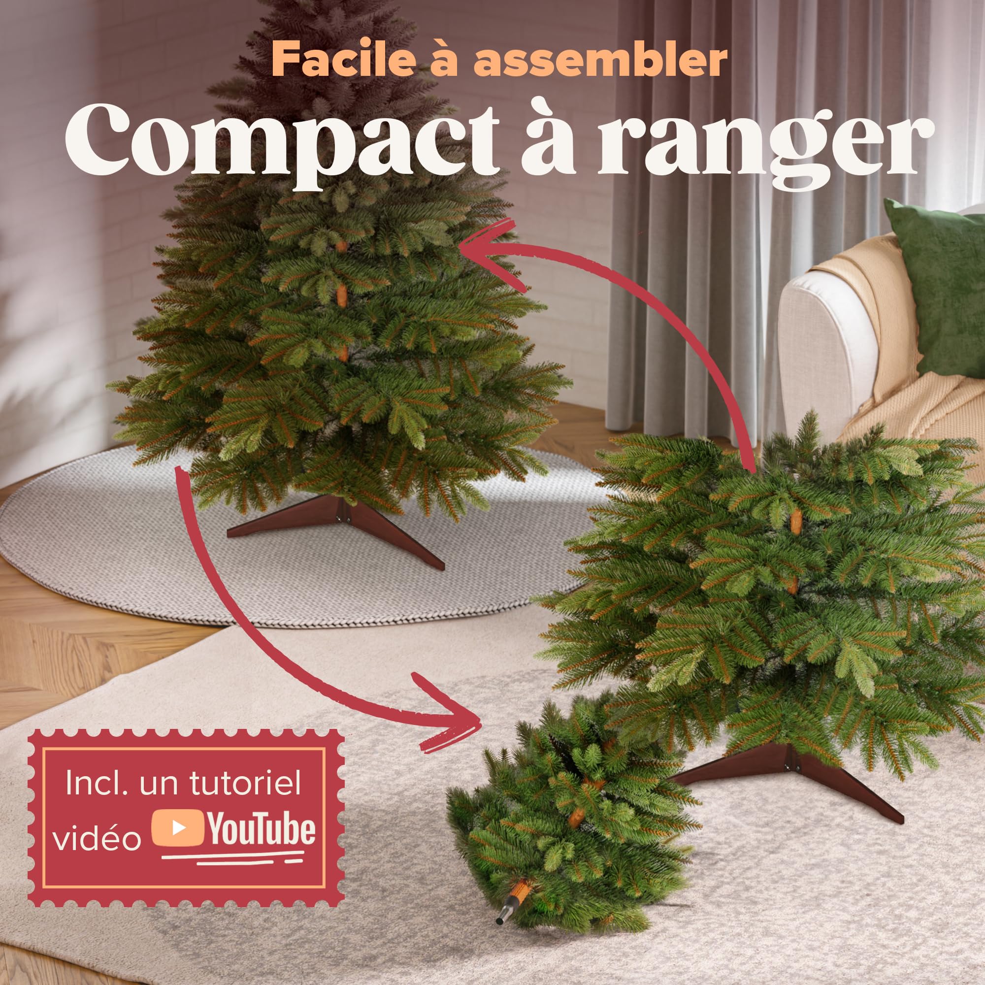 Sapin de Noël Artificiel Premium 120 cm - Gagnant du Test - Aspect Naturel, Branches denses, avec Support en Bois et Sac Pratique – Qualité supérieure de Pure Living
