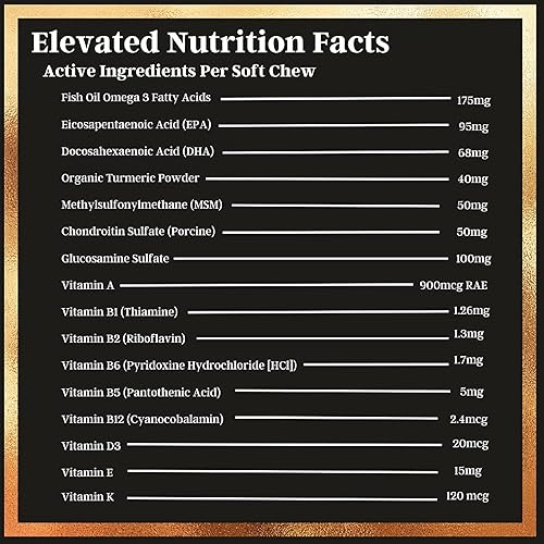 Miniatura 3 de Golosinas de aceite de pescado omega 3 ultra saludables con MSM, glucosamina, condroitina, EPA/DHA para perros: aceite de pescado Elevated Pets con