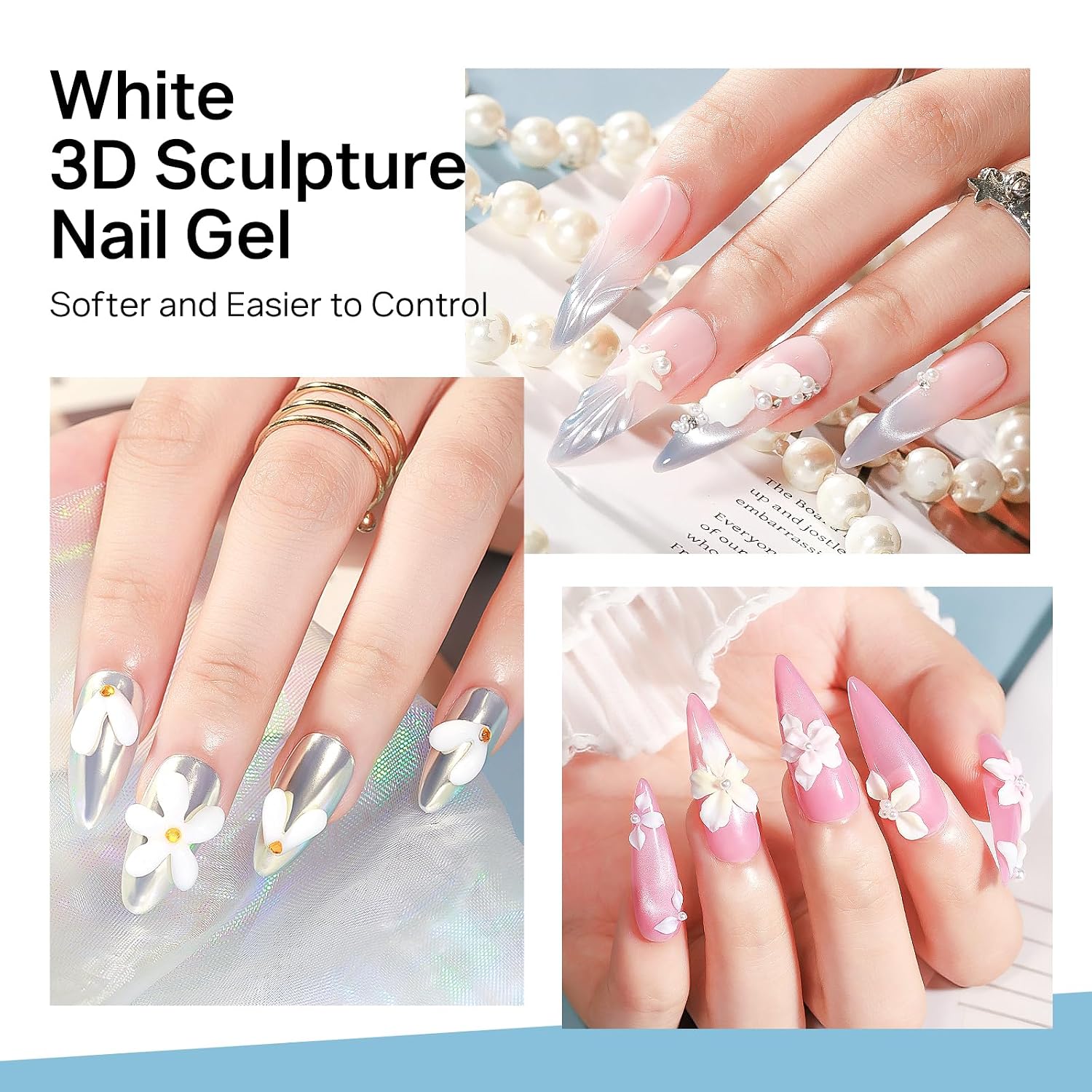 MIZHSE White 3D Sculpting Gel for Nail Art, Solid Nail Gel Non-Sticky