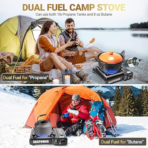 Miniatura 2 de Estufa de campamento, placa de cocina plegable compacta con llama ajustable, quemador de gas portátil al aire libre para senderismo, barbacoa,