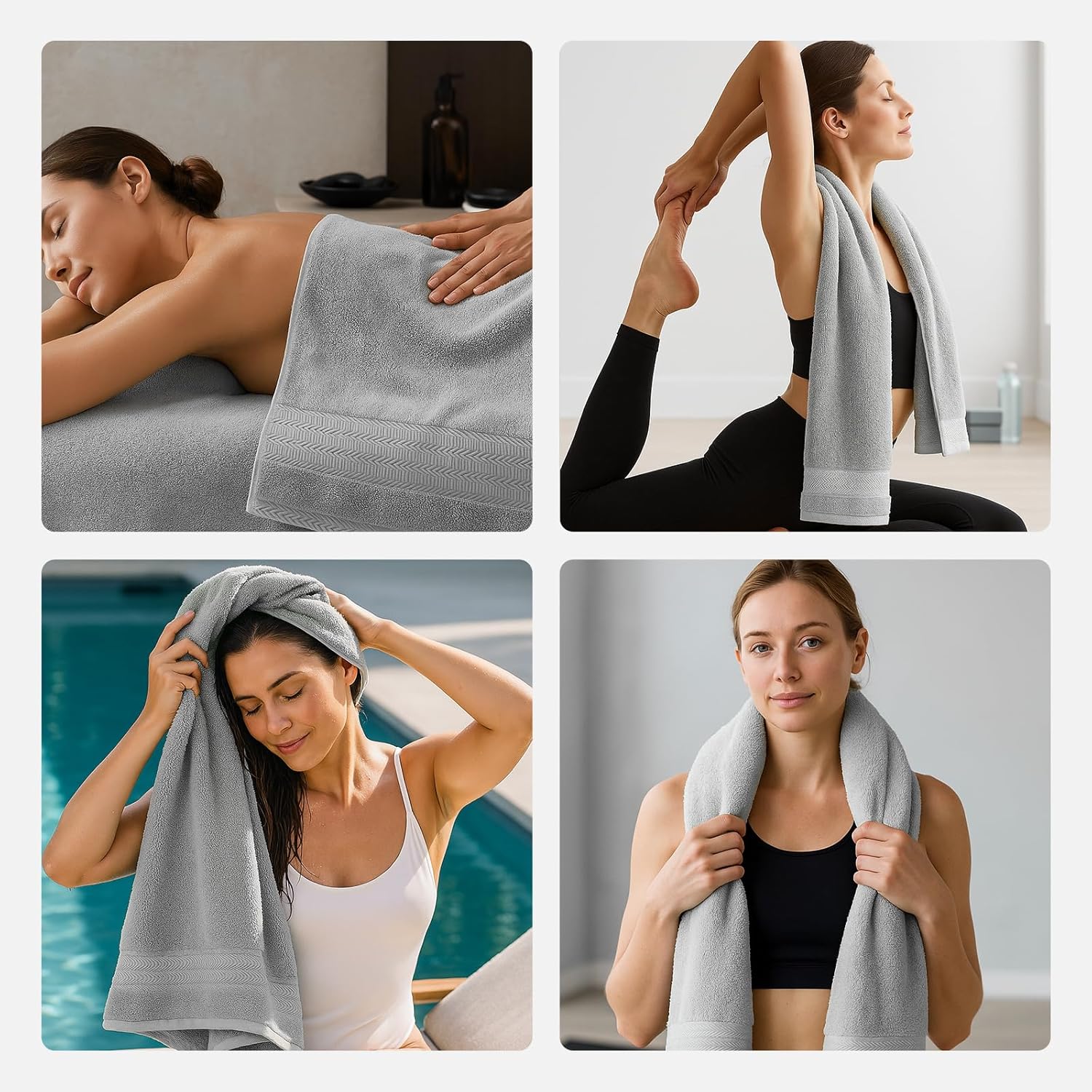 REDKISS 8 Piece Grey Towels Set - 100% Cotton Towels Set with 2 Large Bath Towels, 2 Hand, 4 Washcloths, 600 GSM Highly Absorbent Bath Towel Sets, Gray Quick Dry Shower Towel for Family Gym - Image 8