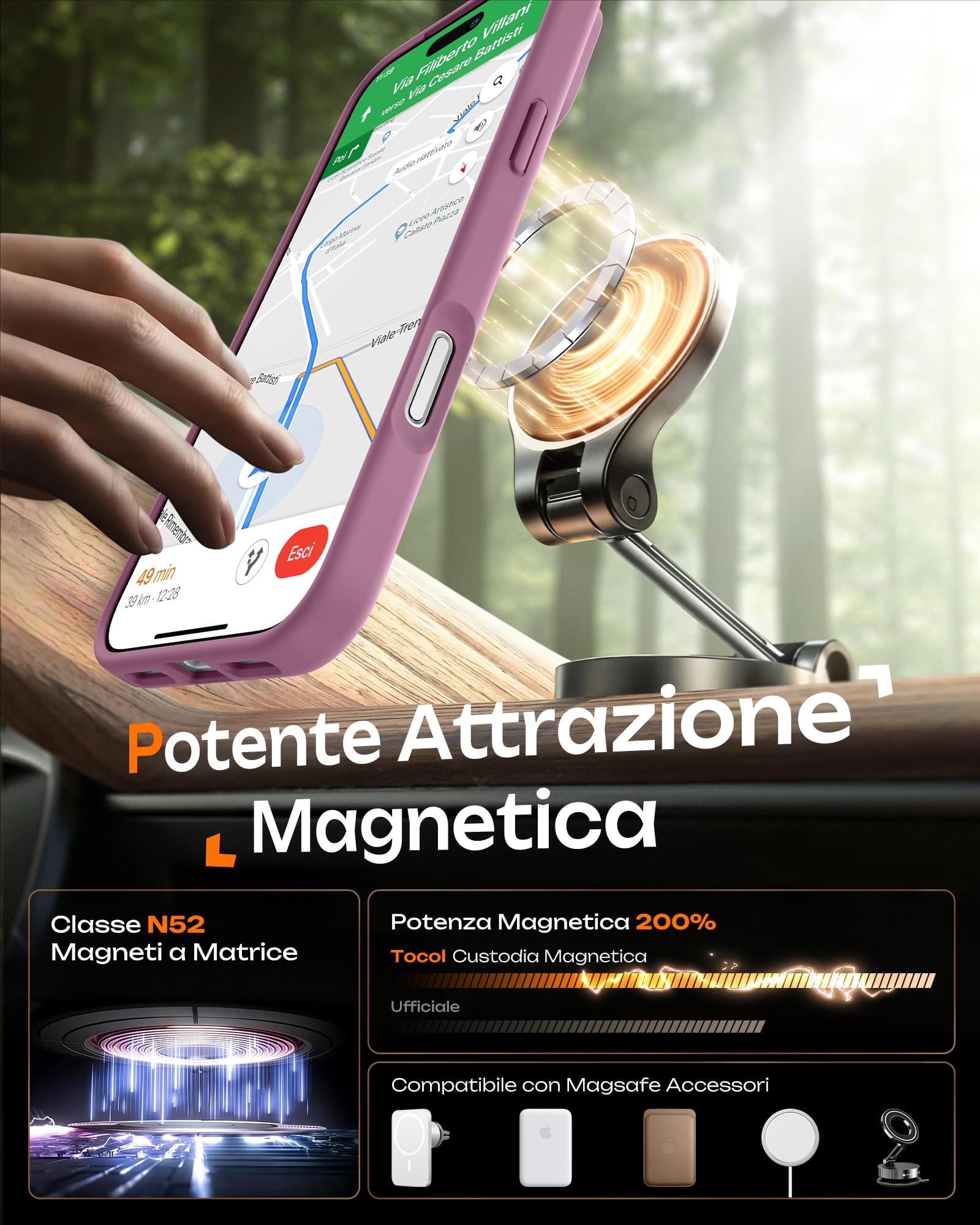TOCOL Cover Magnetica per iPhone 17 Pro 6,3 Pollic, Compatibile con MagSafe, Anello Magnetico Incorporato, Protezione Fotocamera Integrata, Custodia Antiurto Traslucida Opaca, Lilla Viola
