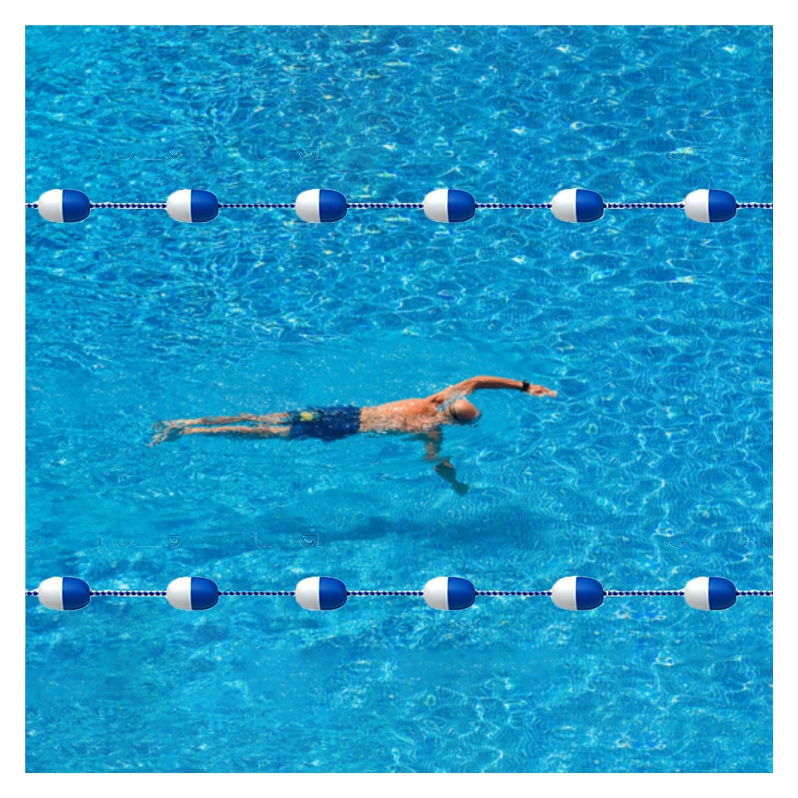 Corda di Sicurezza per Piscina, Corda di Sicurezza e Kit Galleggiante Divisorio per corsia di Nuoto con 2 Ganci in Acciaio preassemblati Lunghezza Regolabile P