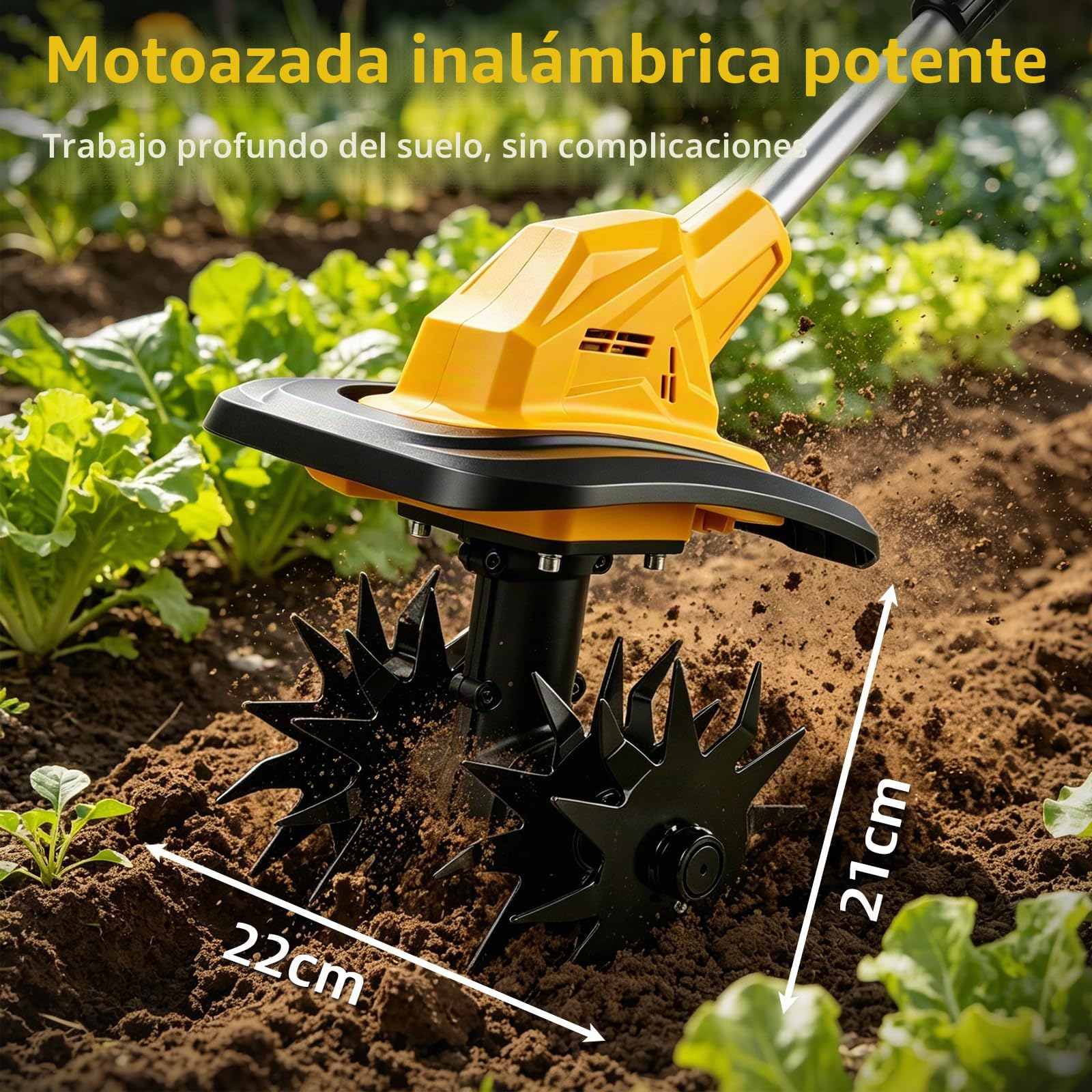 Baqueta de suelo con batería compatible con batería Dewalt de 20 V, plegable, con 22 cm de ancho de trabajo, 17 cm de profundidad de trabajo, sin escobillas, motoazada eléctrica para pequeños bancales
