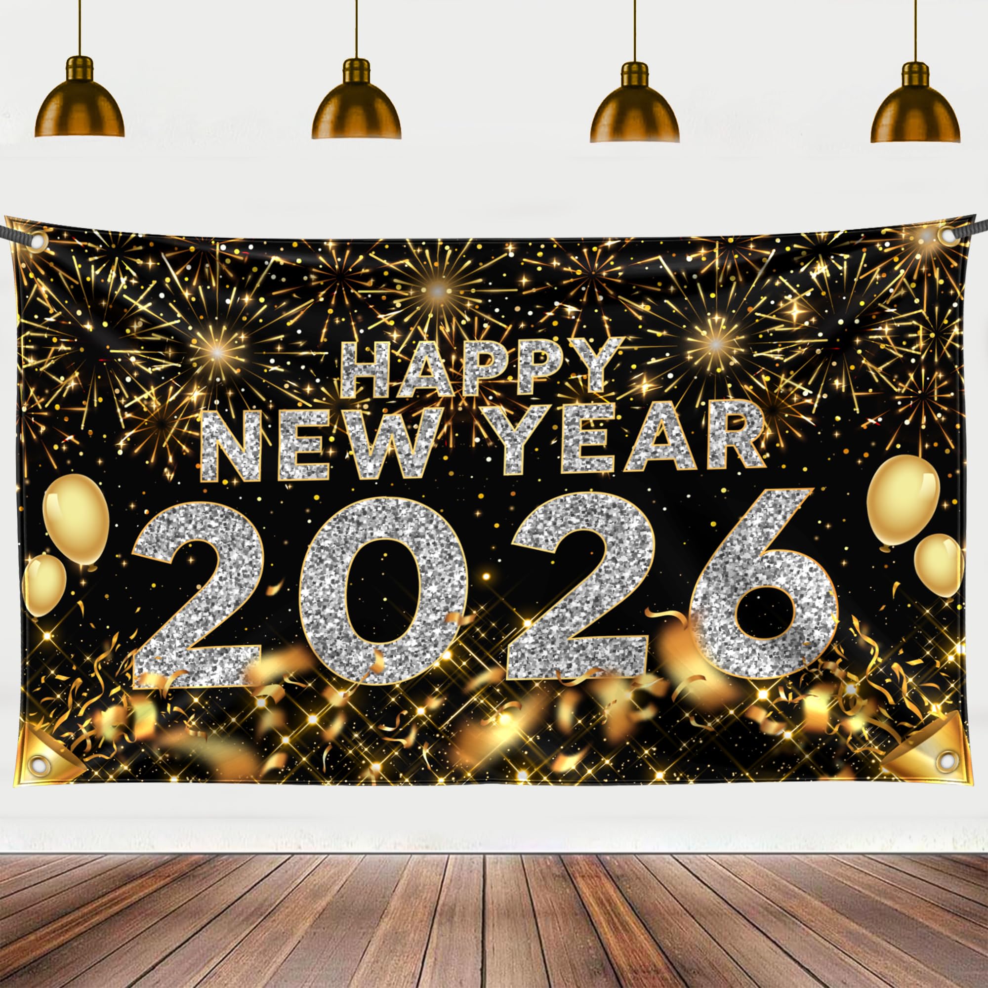 Large, Happy New Year Banner 2026-72x44 Inch | Happy New Year 2026 Banner | New Years Decorations 2026 | New Years Eve Party Supplies 2026, NYE