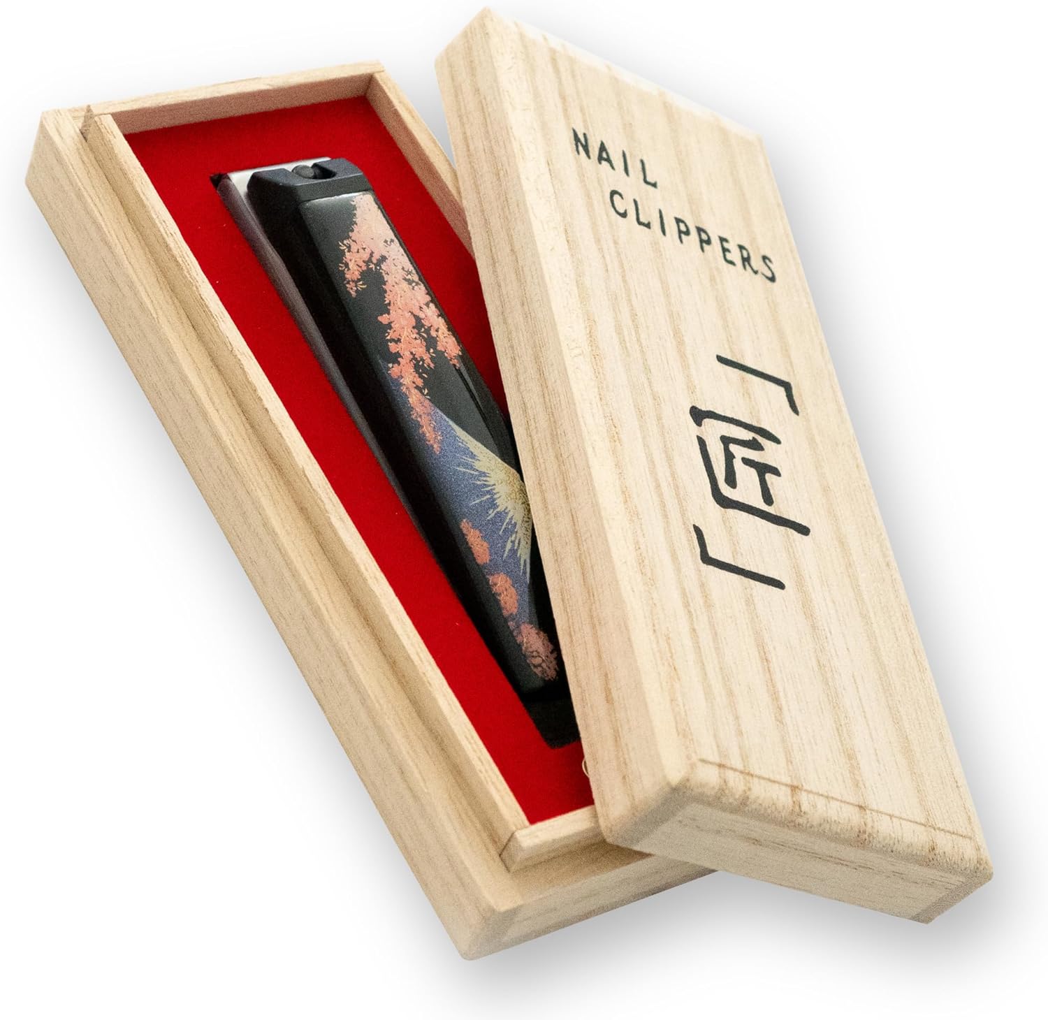 Japanese Nail Clipper with Maki-e Design and Paulownia Wood Gift Box, Large Made in Japan Nail Clipper for Men and Women (Mt. Fuji and Sakura)