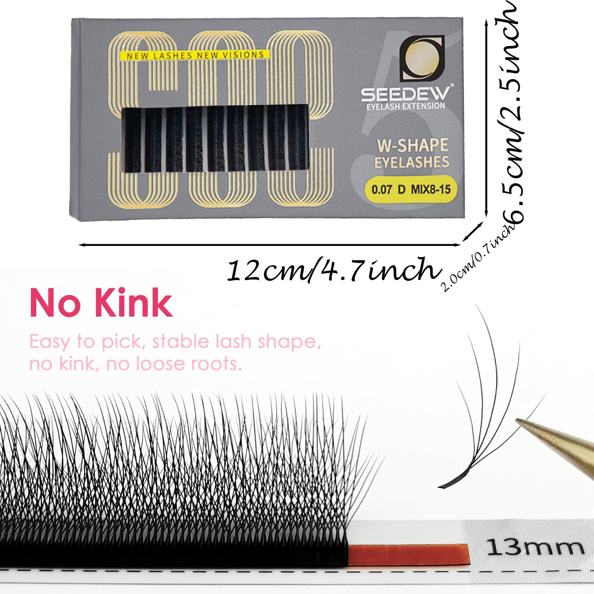 SEEDEW Wispy 5D Lash Extensions, 0.07mm D Curl MIX8-15mm 12 Rows/Tray, Shorter Sides NEW, W Shape - Image 2
