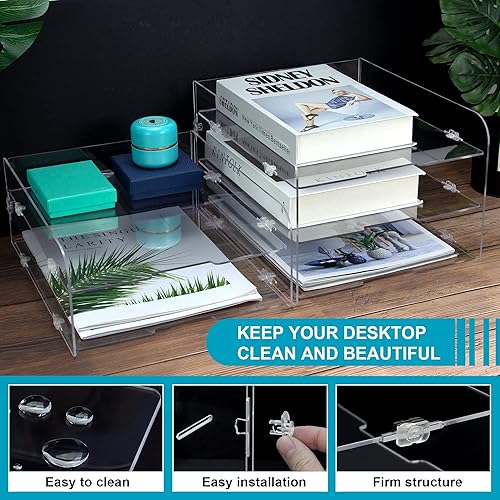 Miniatura 2 de Bandeja organizadora de papel acrílico transparente, estante apilable para correo, bandeja de archivos, bandeja de entrada, clasificador,