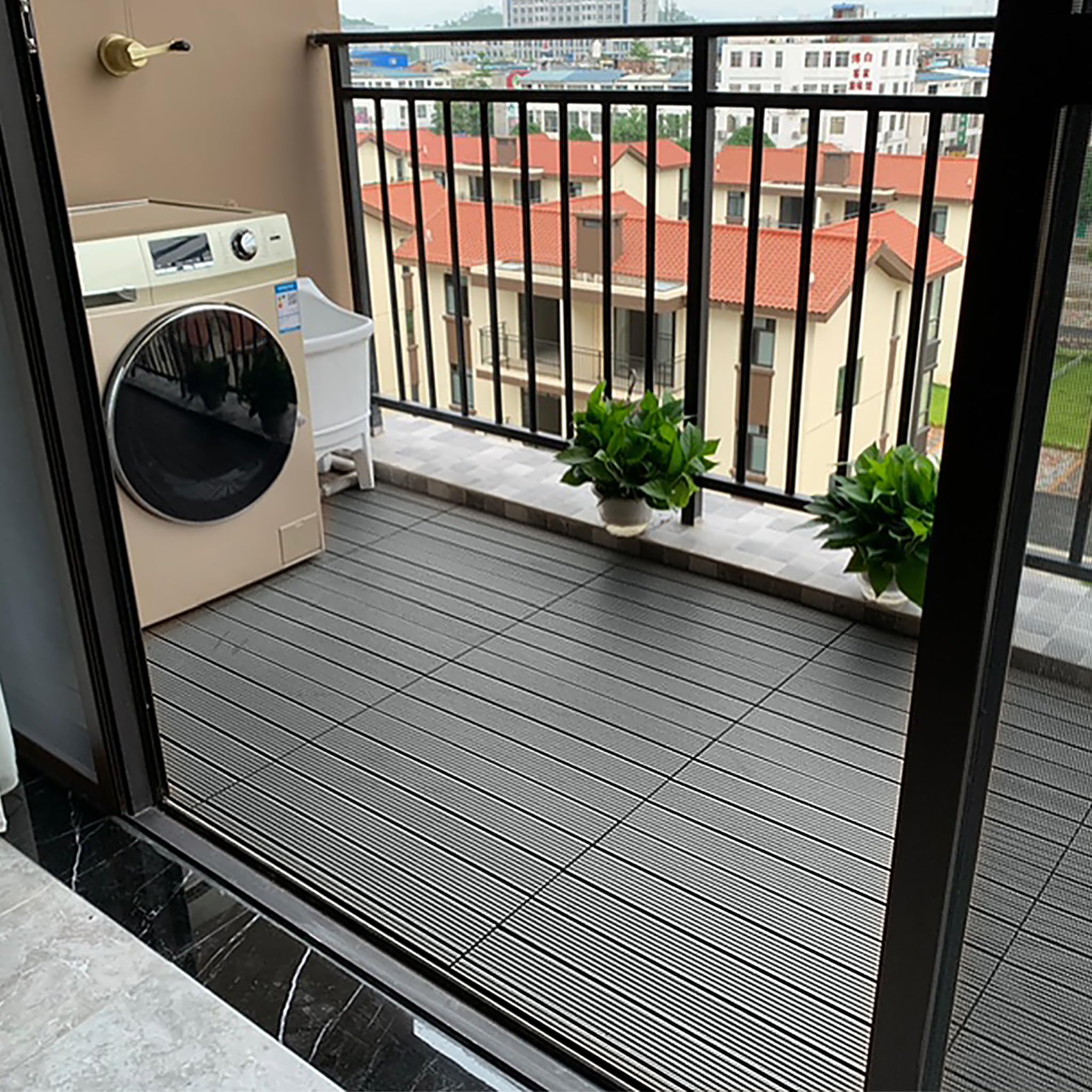 HENGMEI WPC Fliesen Terrassenfliesen 30x60cm Balkonfliesen Klickfliesen Bodenbelag mit klicksystem, 1m²6 Stück für Terrasse und Balkon, Anthrazit