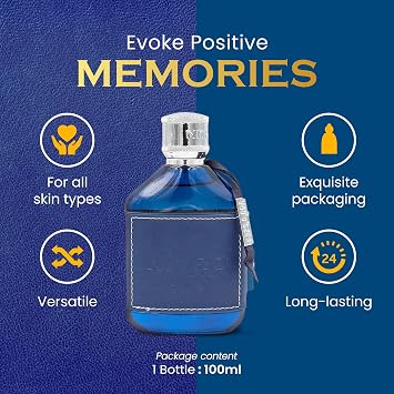 Dumont Nitro Blue 3.4 Fl Oz Eau De Parfum for Men Fresh Aquatic Floral Woody Fragrance Luxurious Long Lasting Scent