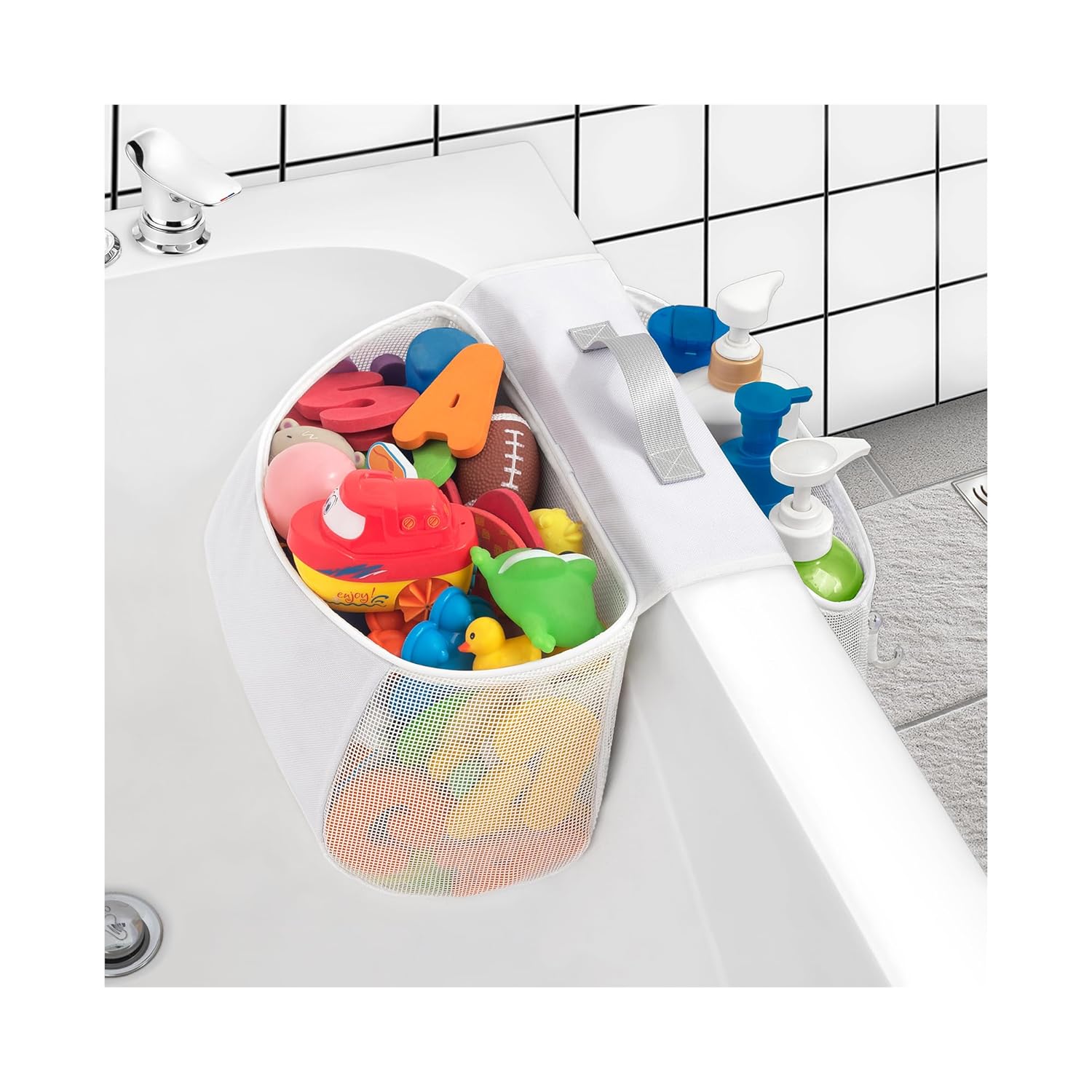 Saddle shape 2 Compartments Bath Toy Organizer Easy Access for Children Wide Opening Bath Toy Holder for Drying