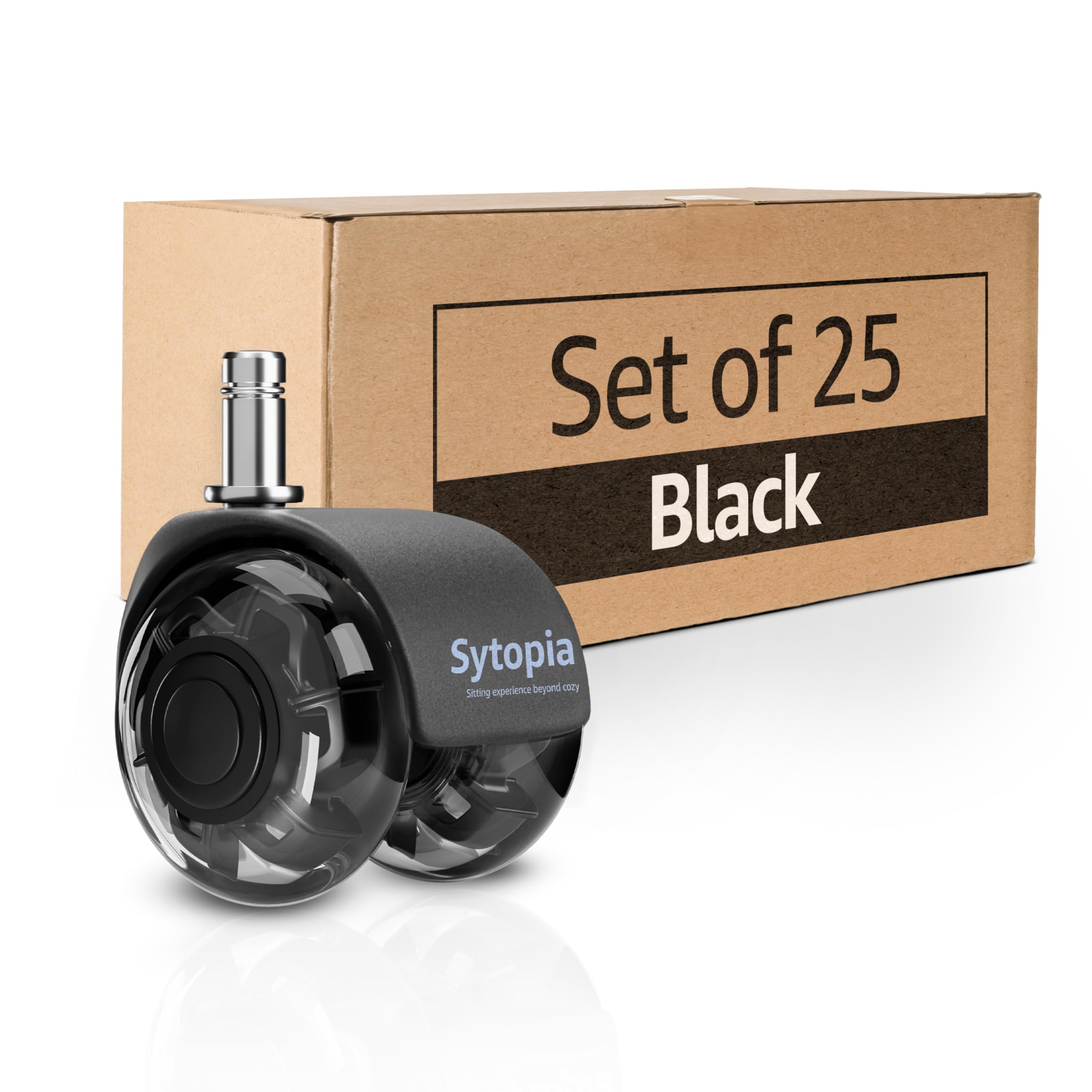 Sytopia Office Chair Wheels Replacement Set of 25, 11x22mm Pin Office Chair Castors for Hardwood Floor, Carpet, Smooth and Silent Gliding, Safe for All Floors (Black, Not Compatiable with 1KEA)