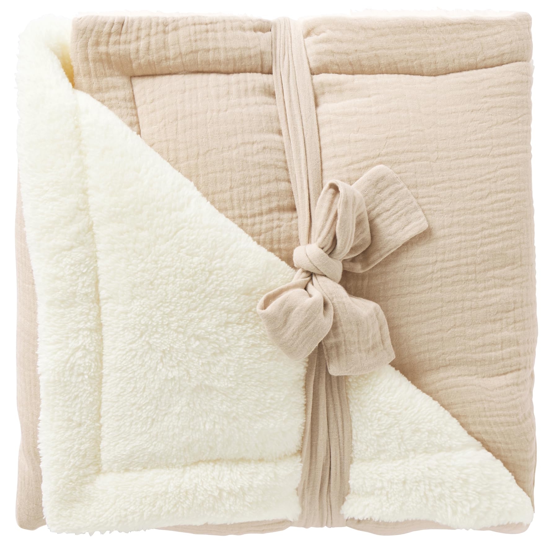BB&Co Couverture Peluche Double Gaze & Microfibre (Biscuit) - Ultra Douce et ouatinée pour Un Confort Optimal – Idéale dès la Naissance – Verso en Double Gaze de Coton – Parfaite pour l’Hiver
