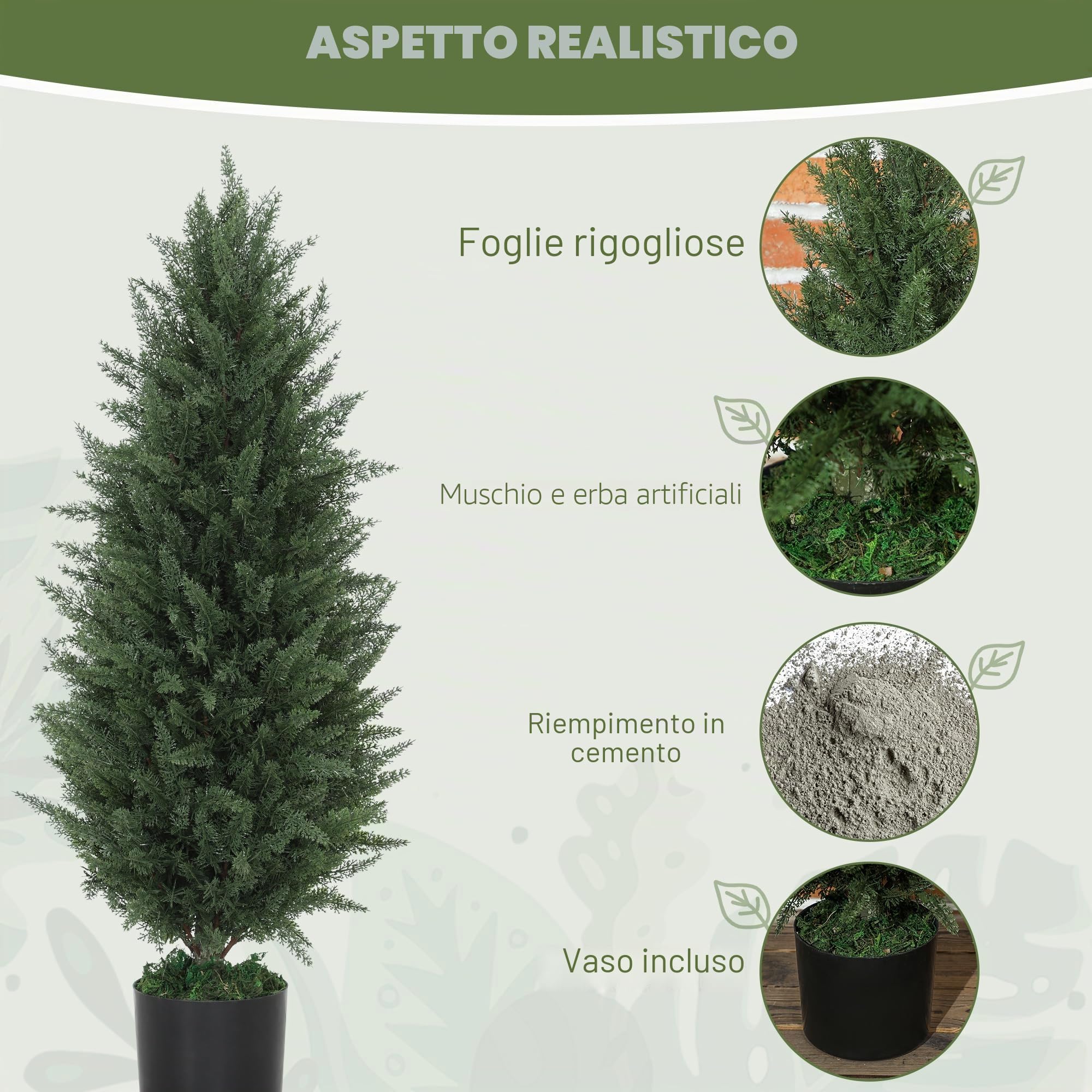 HOMCOM Cipresso artificiale, resistente ai raggi UV, set da 2 pezzi, 90 cm | Piante artificiali in vaso, albero artificiale come vero, grande, decorazione per soggiorno, camera da letto, esterno