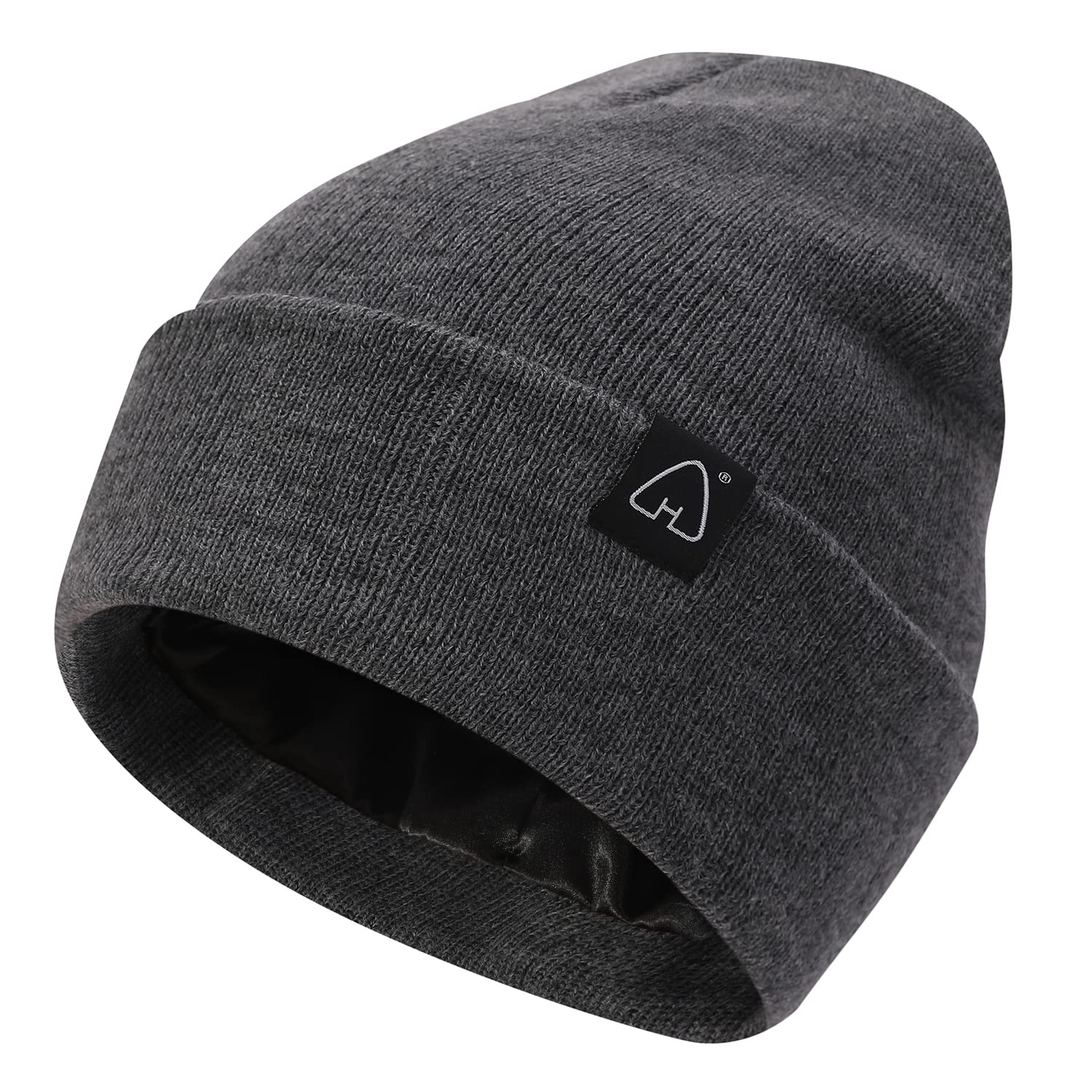 Hat HutSatin Lined Beanie Hat for Women Cuffed Winter Hats for Curly Hair Silk Lining Slouchy Ski Beanie Hat Warm Skull Cap