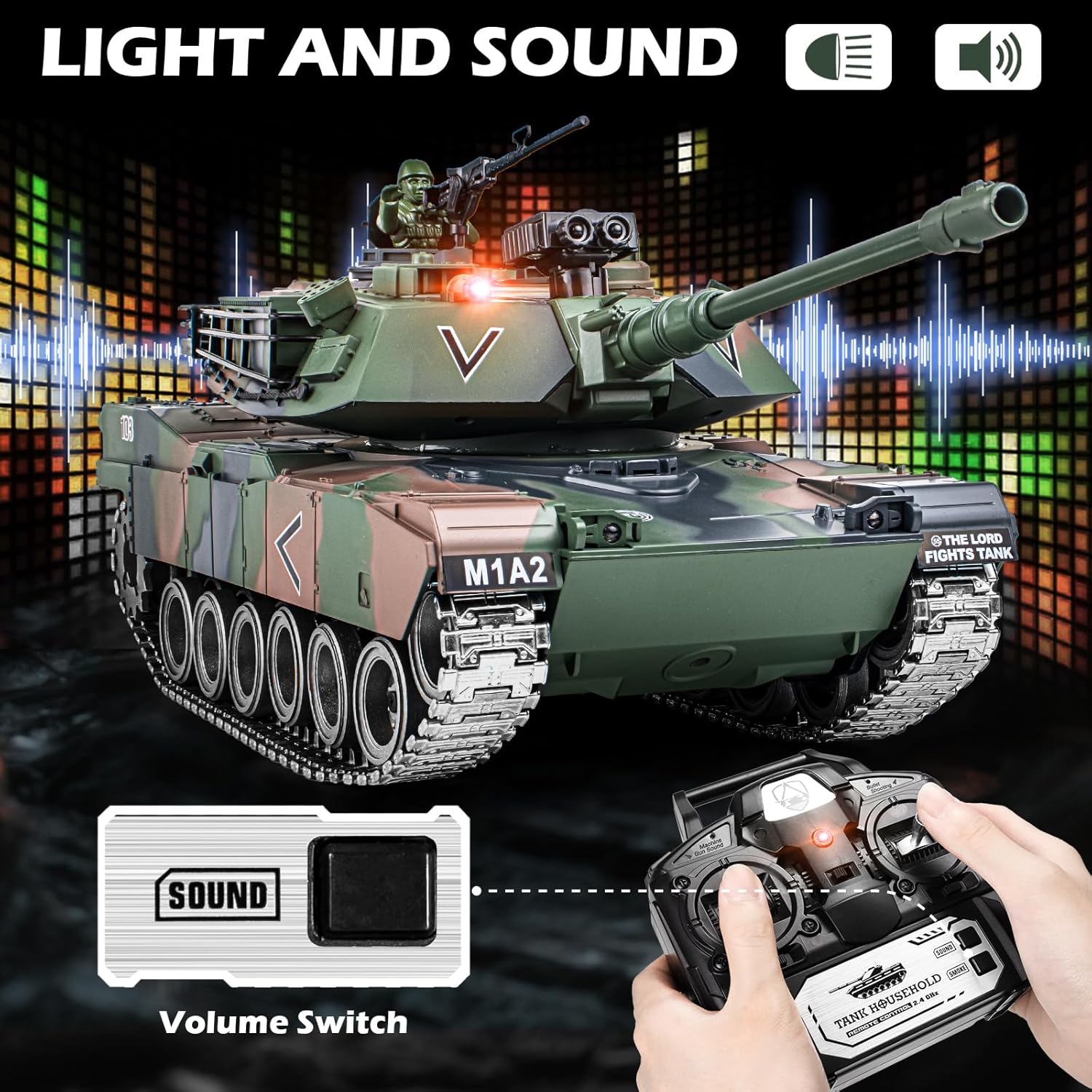 1:18 RC Tank, 2.4G US M1A2 Metal Alloy Metal US M26 Remote Control Tank That Shoot BBS Model Toys, Army Toy with Smoke, Lights, Sound and Recoil,Military RC Vehicle for Adults and Kids Age 6+