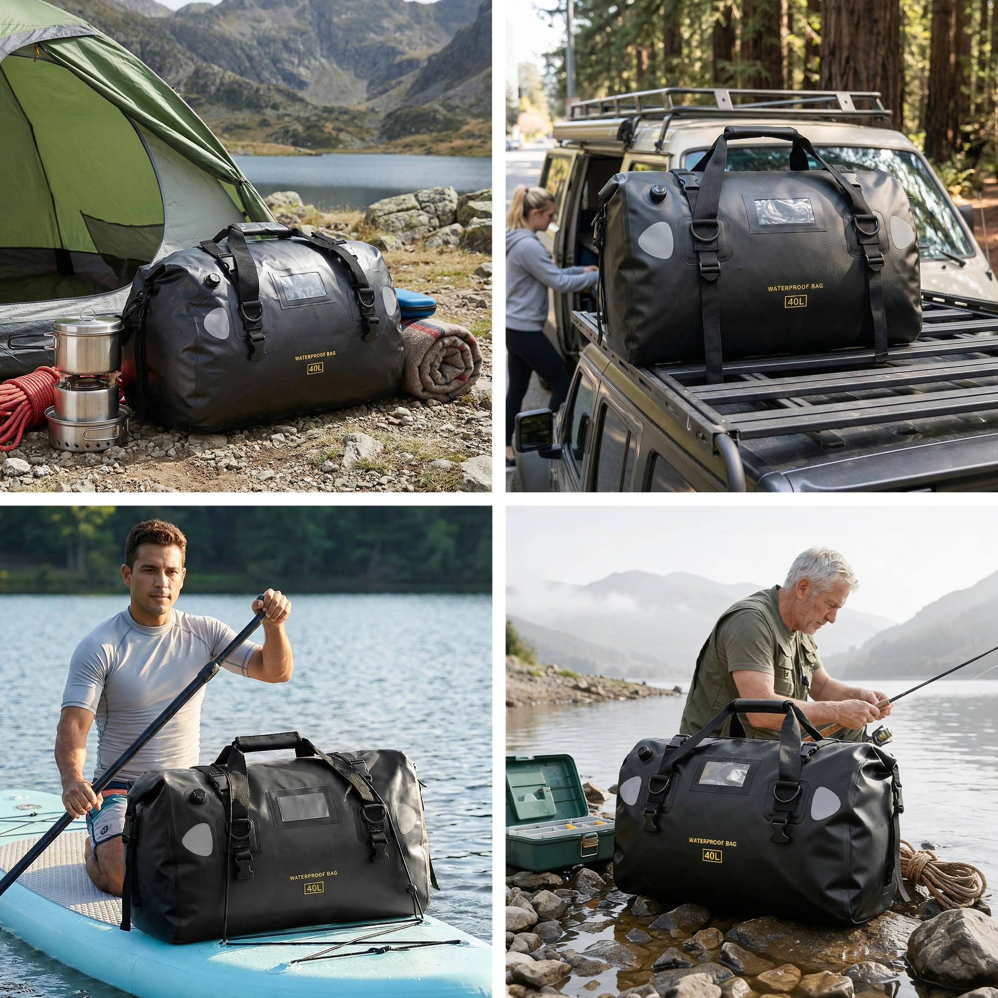 HOMIEE Bolsa trasera para motocicleta, 40 L, impermeable, bolsa grande con correas de cierre rápido, para turismo, camping, motociclismo, ciclismo, deportes acuáticos (negro)