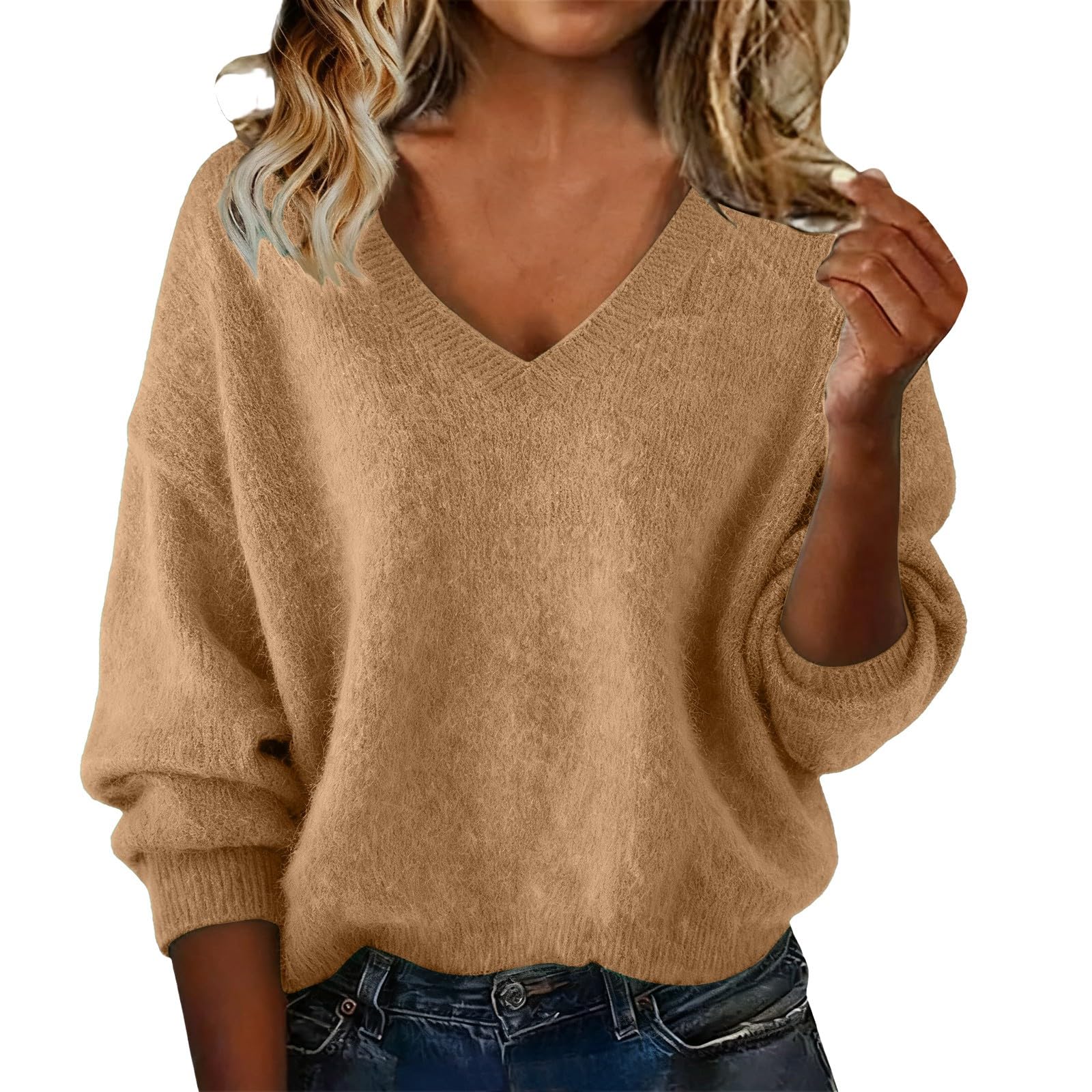 Cashmere Sweaters for Women V Neck Loose Fit Pullover Soft Cozy Warm Lightweight Long Sleeve Casual Knitted Sweater