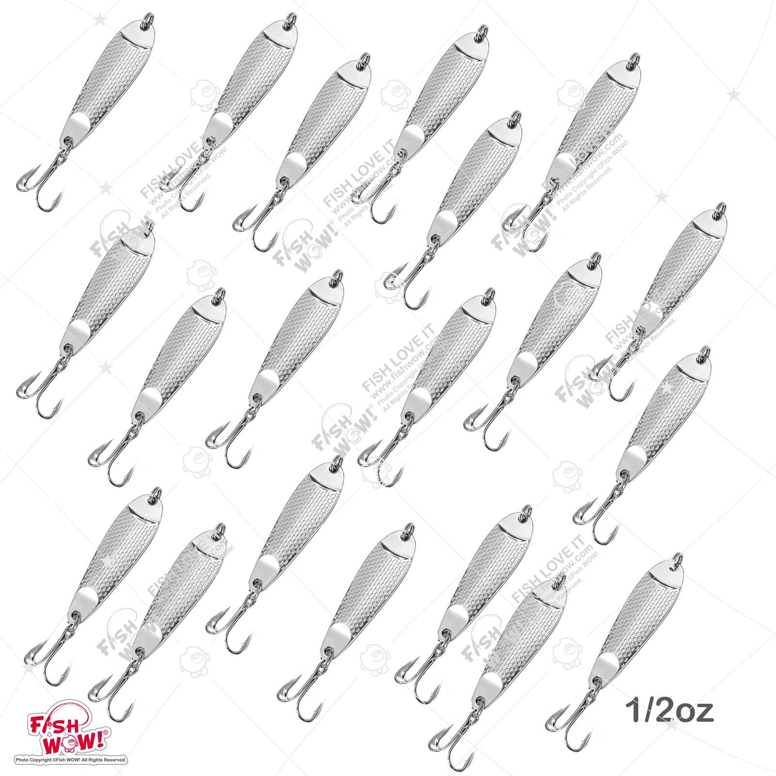 20pcs 1/2oz Casting Spoon Jig Lures Hammered Spoons with a Treble Hook - Chrome Silver