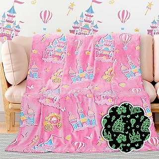 BORORO Glow in The Dark Princess Blanket for Girls Valentines, Princess Castle Gifts Toys