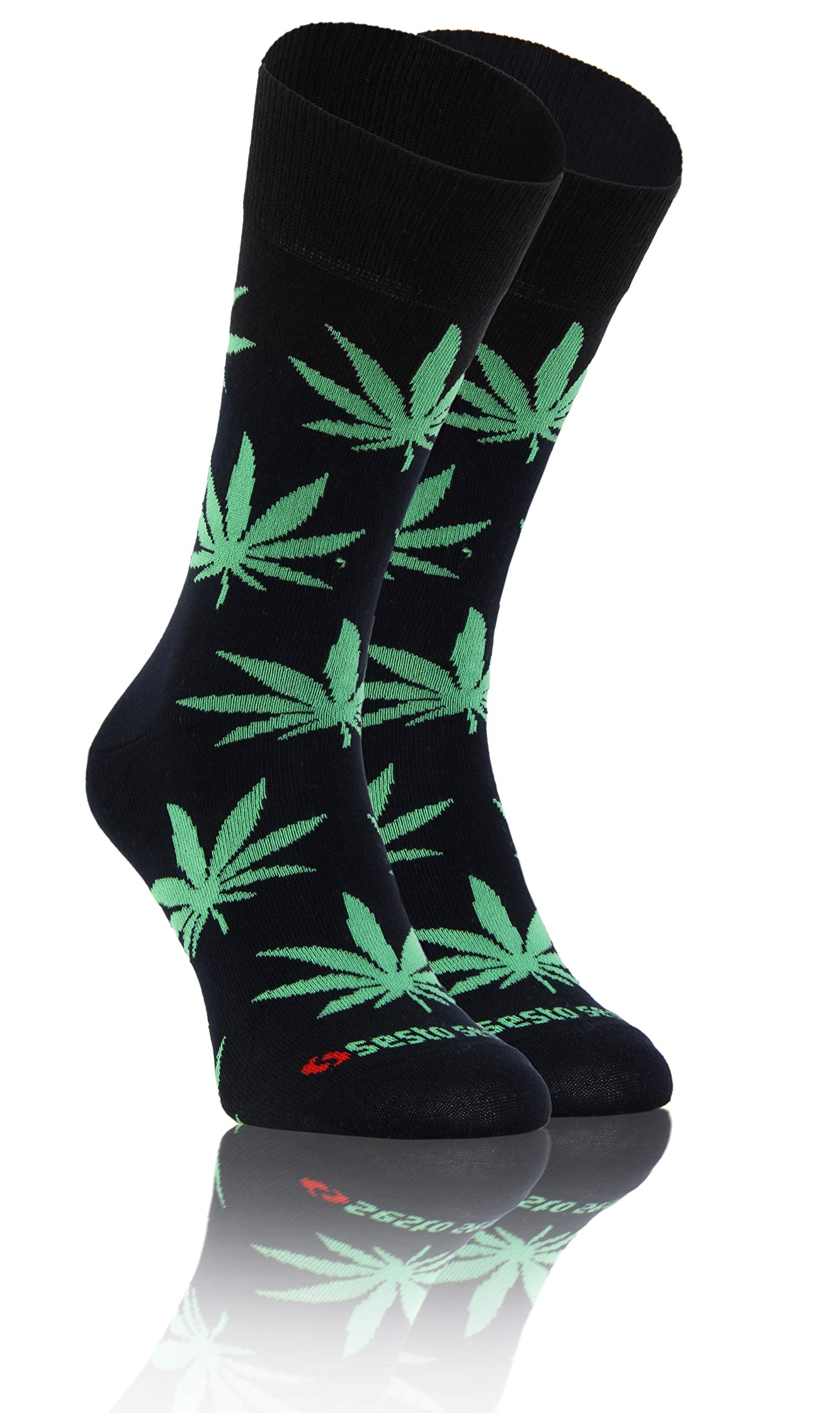 Sesto Senso Funny Socks Women Men Cotton Fancy Patterned Colourful Crazy Oddsocks Mid Calf Socks weed 39-42 7-10 Marijuana Leaves Dark Blue Green