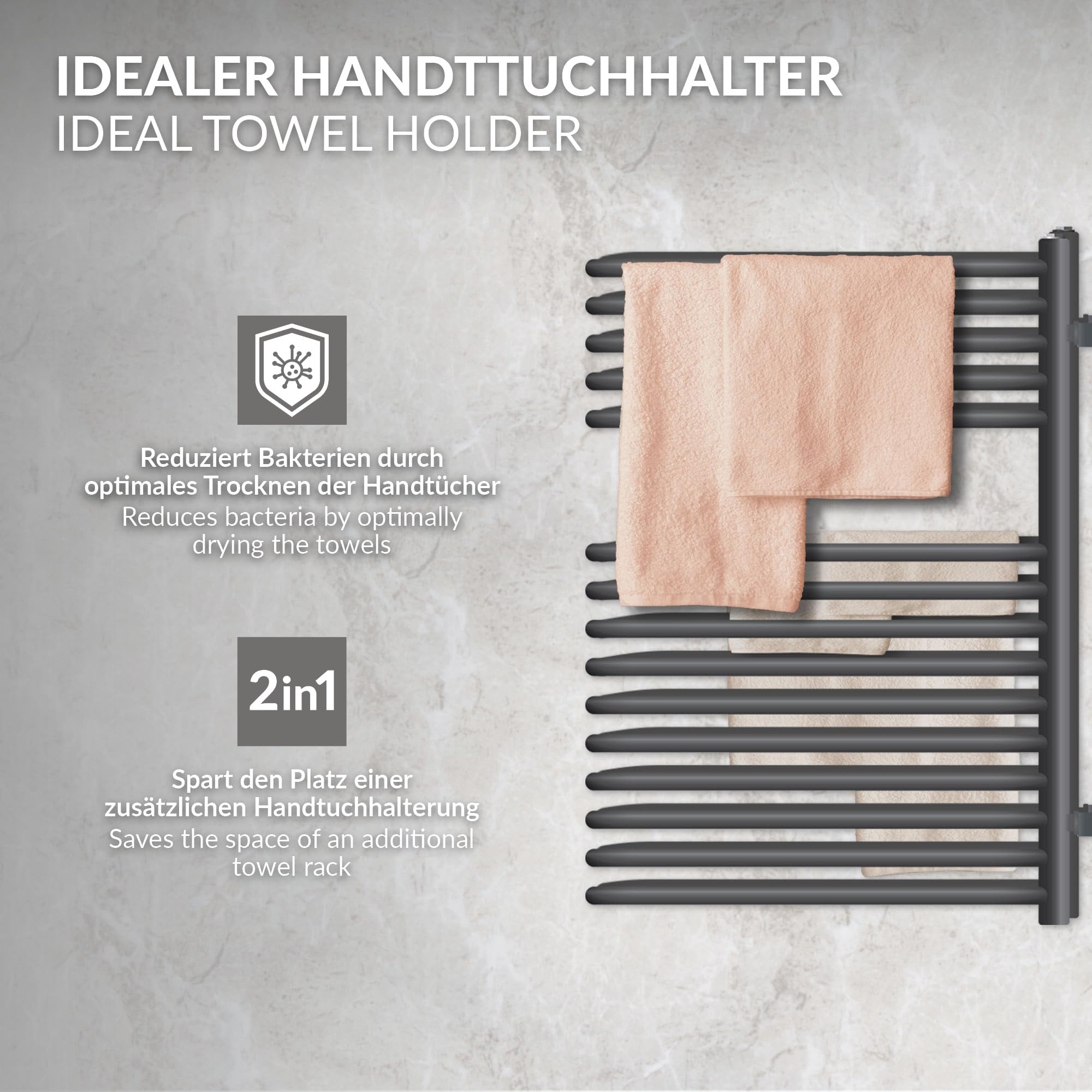 LuxeBath Radiador Toallero de Diseño Monocapa para Baño 500 x 800 mm Antracita con Elemento Calefactor 300W Pantalla Digital Cromo Estufa Moderna para Aseo o Dormitorio con Tubos Ovalados